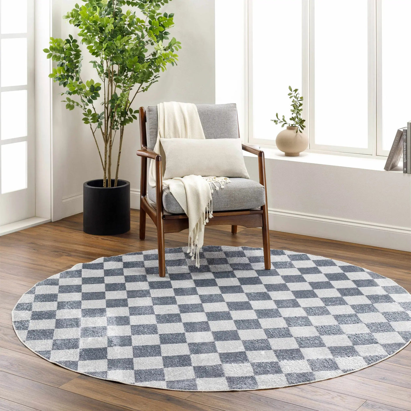 Alie Blue Gray Checkered Washable Rug by Boutique Rugs