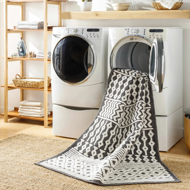 Drago Black Trellis Washable Rug - Clearance by Boutique Rugs