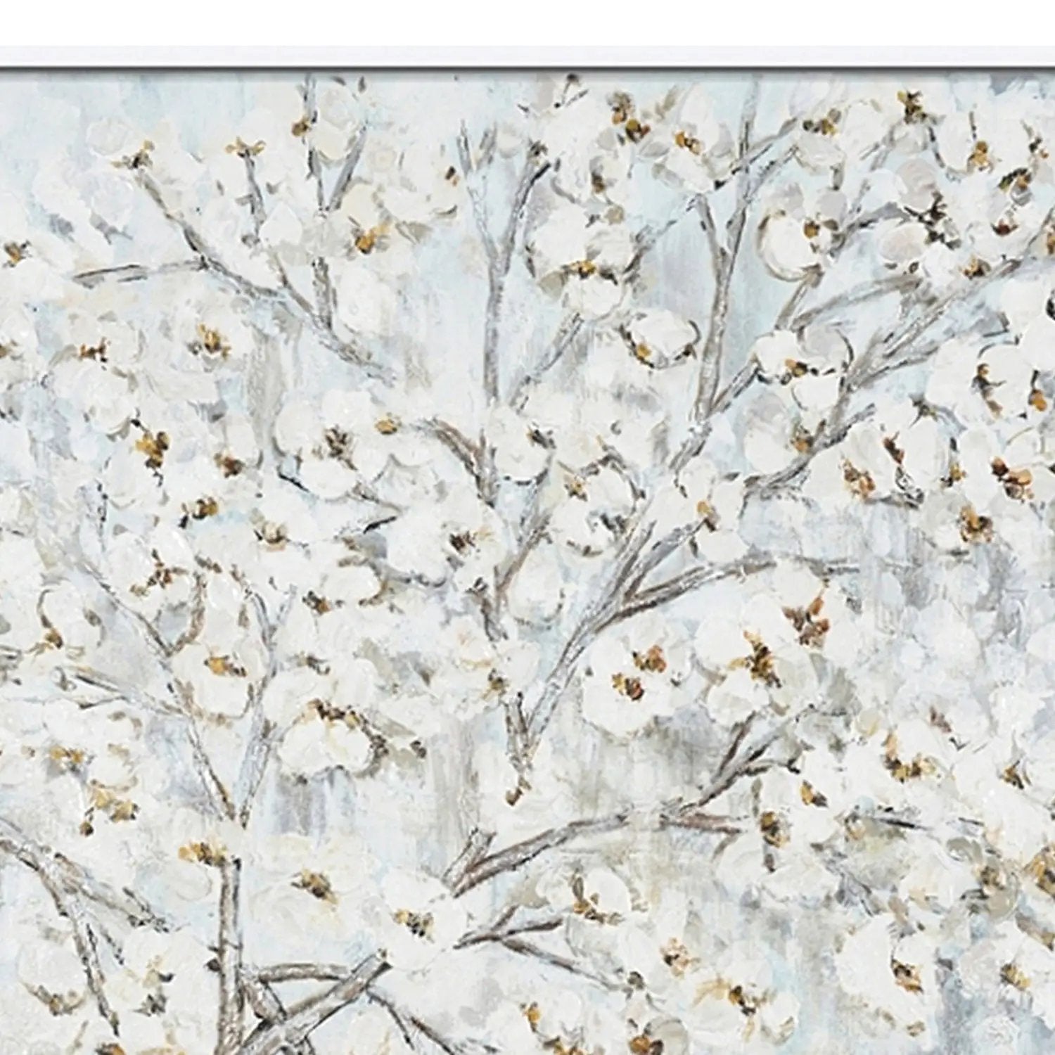 Hand Painted Acrylic Wall Art White Flower Tree on a 39 x 39 Square Canvas with a White Wooden Frame by Sharicks