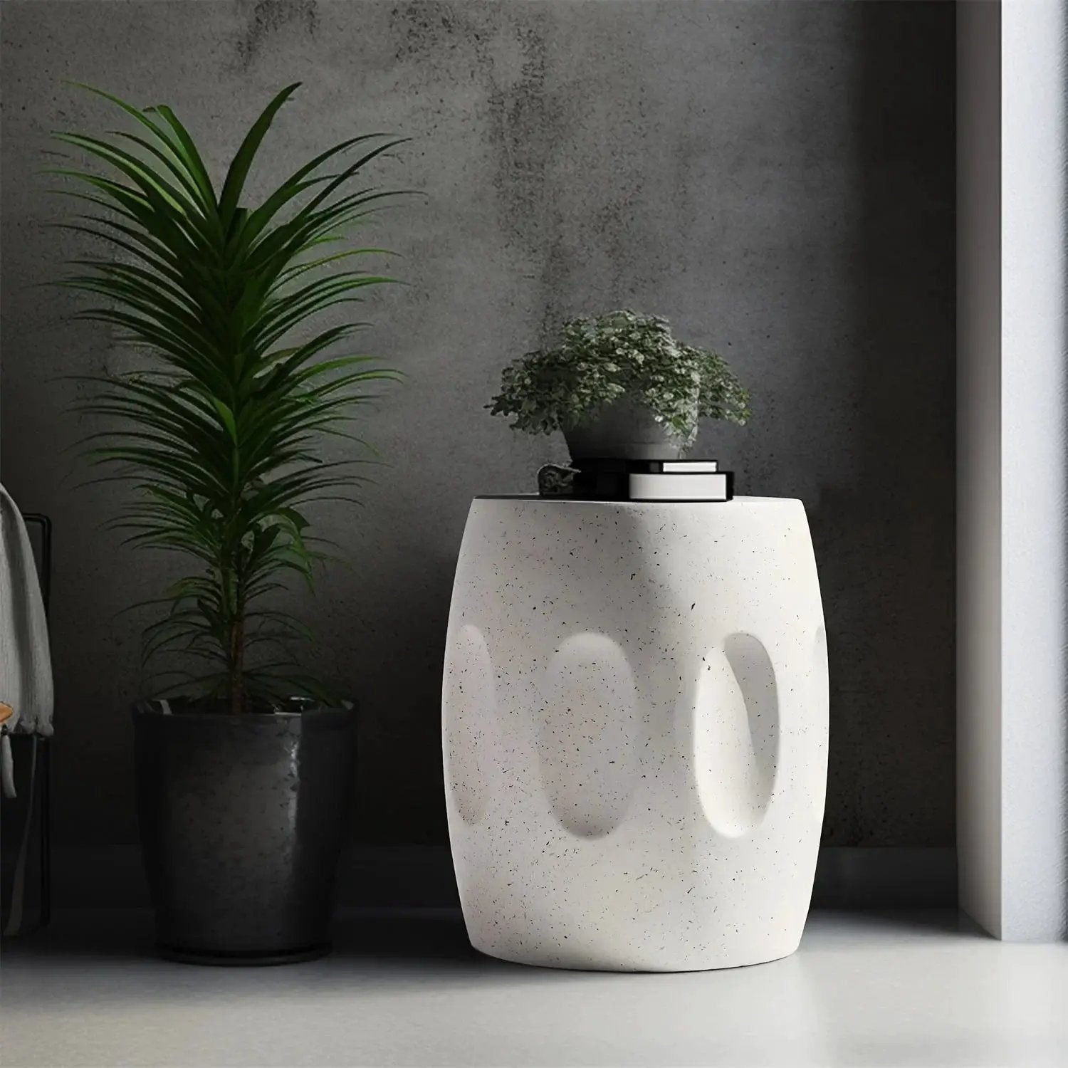 Modern Concrete Drum Side Table – Indoor & Outdoor Accent End Table by House Of Avana