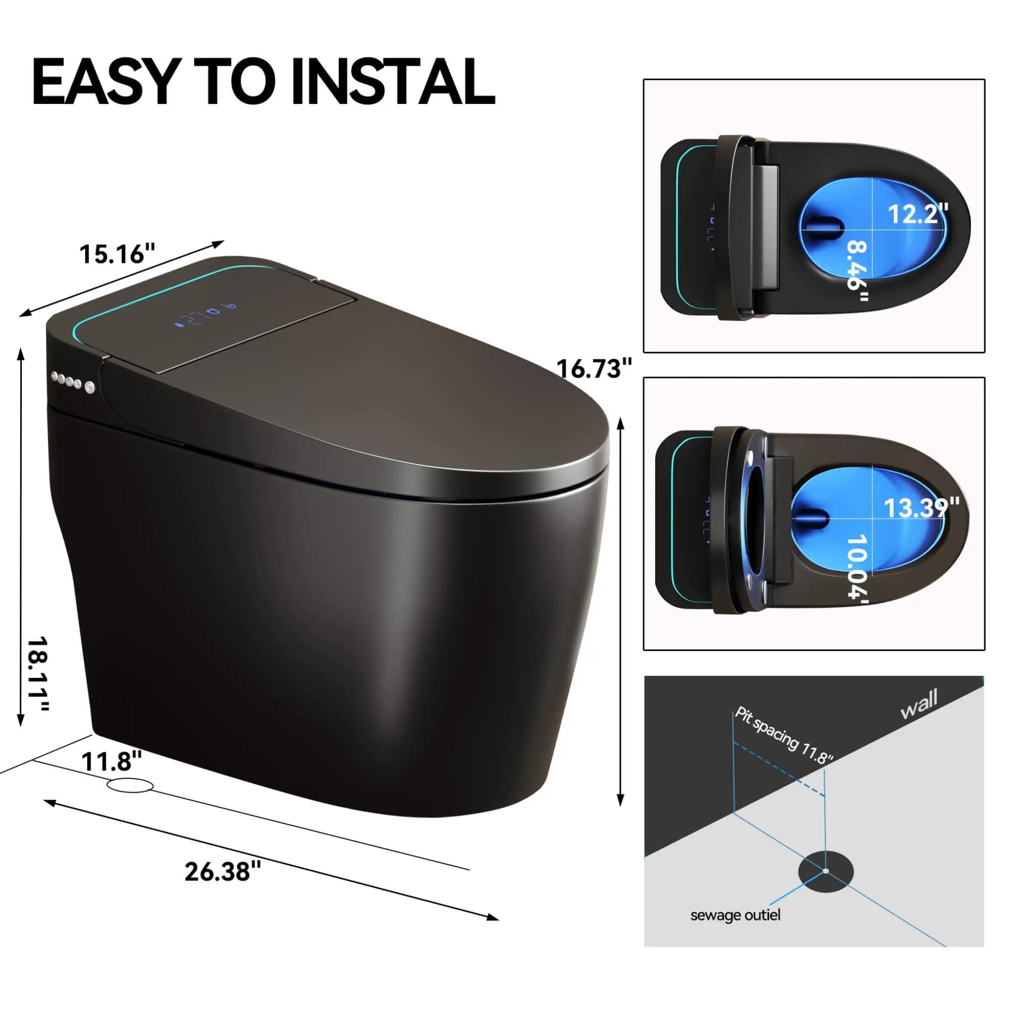Nuvia Smart One-Piece Bidet Toilet With Auto Open/Close Seat And Dryer (SAK86135) by SAKSBY WHOLESALE