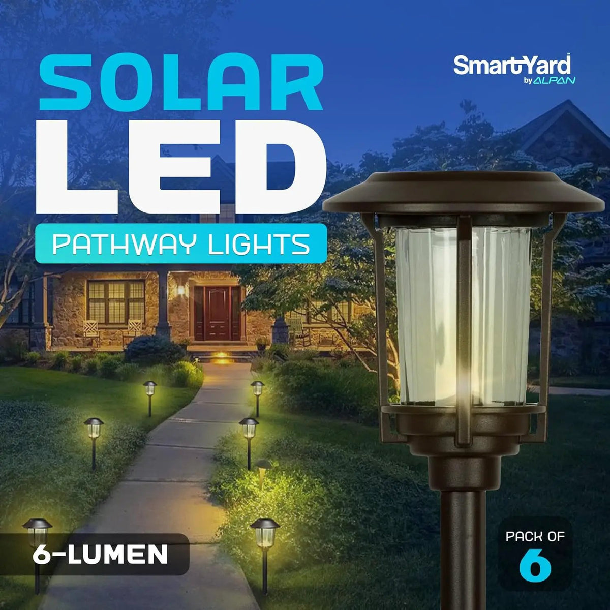 SmartYard 15-Lumen Solar Pathway Lights, Aluminum And Glass 6 Pack by Outdoor Solar Outlet