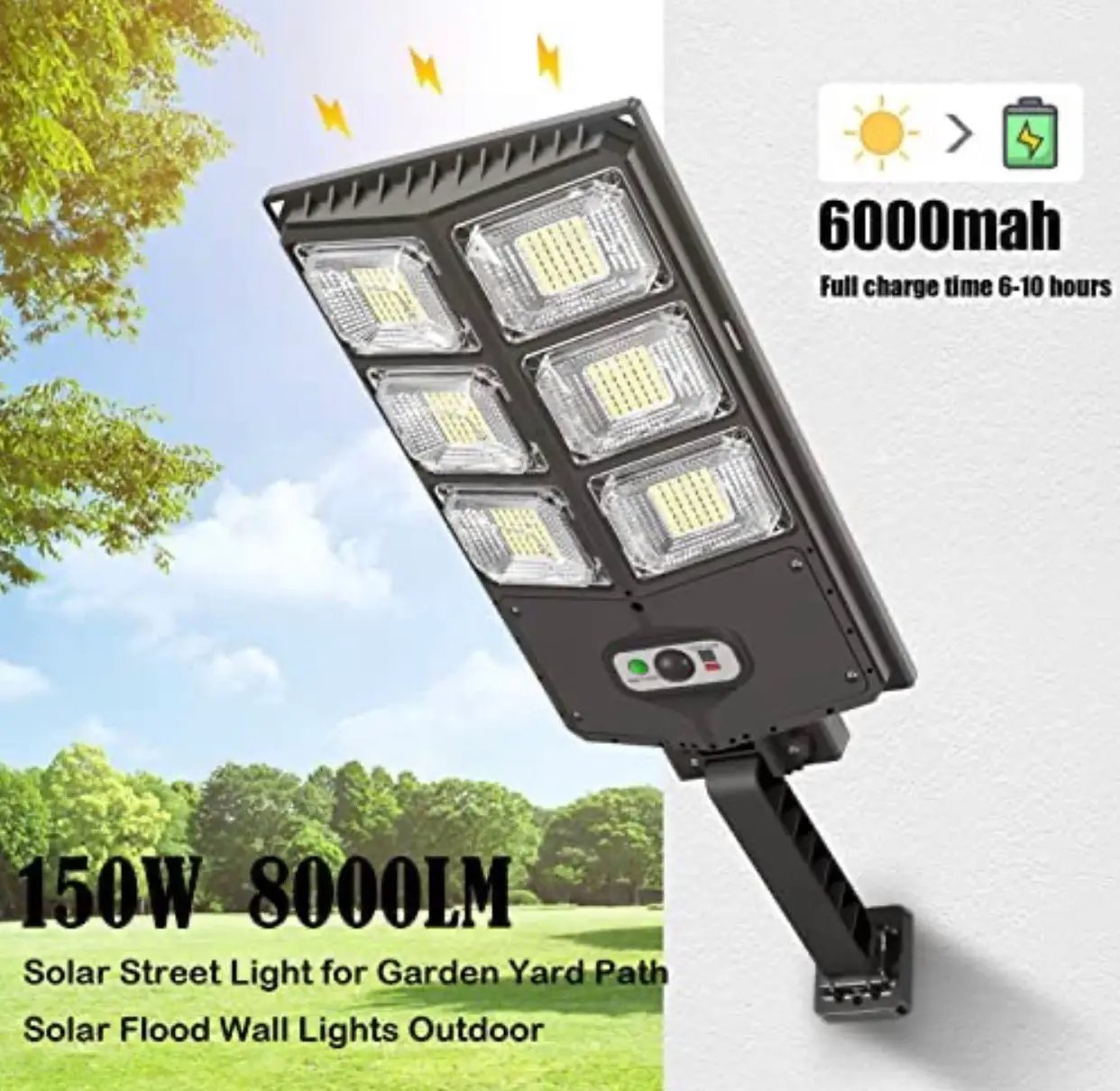 SmartYard 150W Solar Lights, 3 Modes Led Solar Wall Light Motion Sensor with Remote Control, 8000LM by Outdoor Solar Outlet