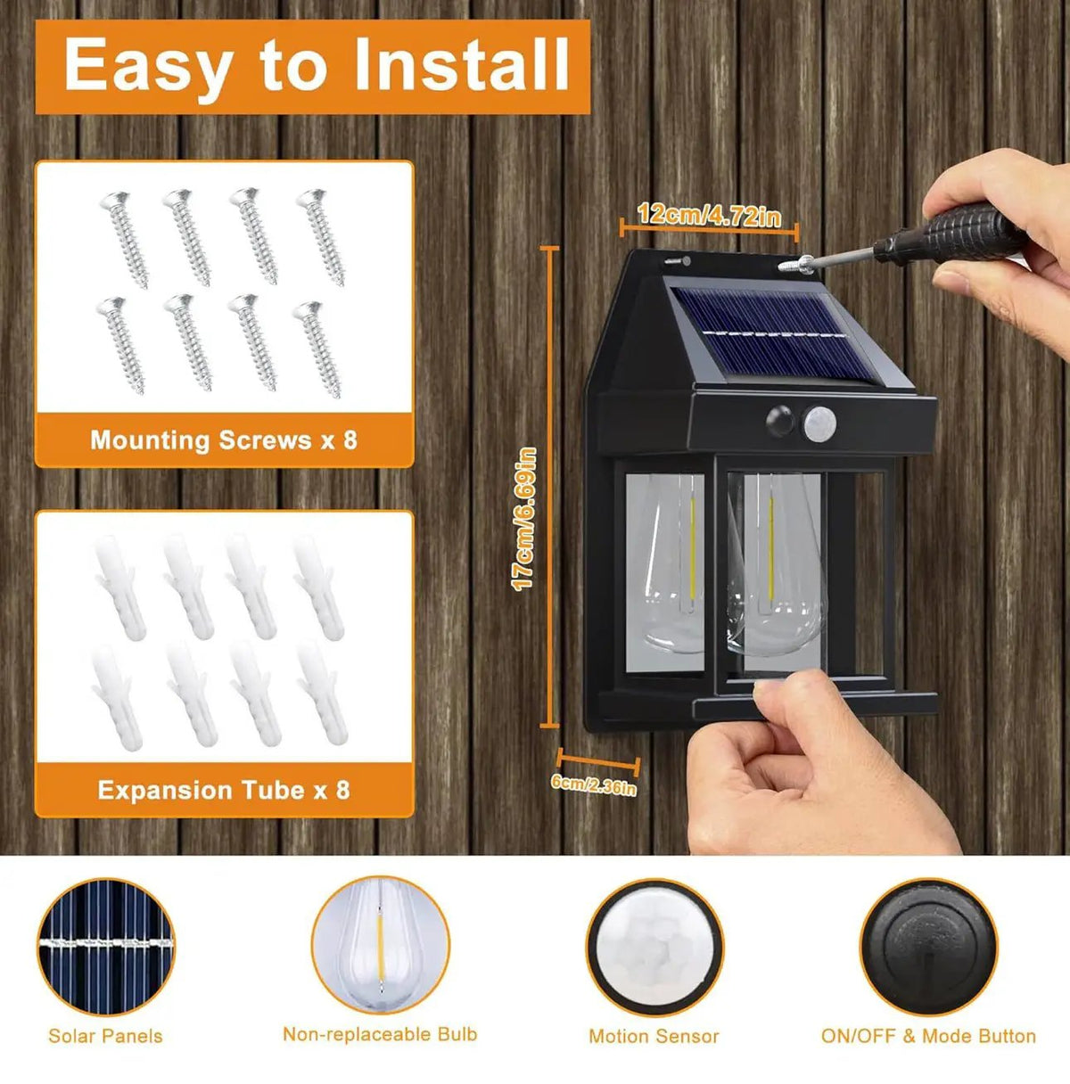 SmartYard 4 Pack Solar Sensor Motion Wall Lights Tungsten Lamps Exterior Porch Lanterns by Outdoor Solar Outlet