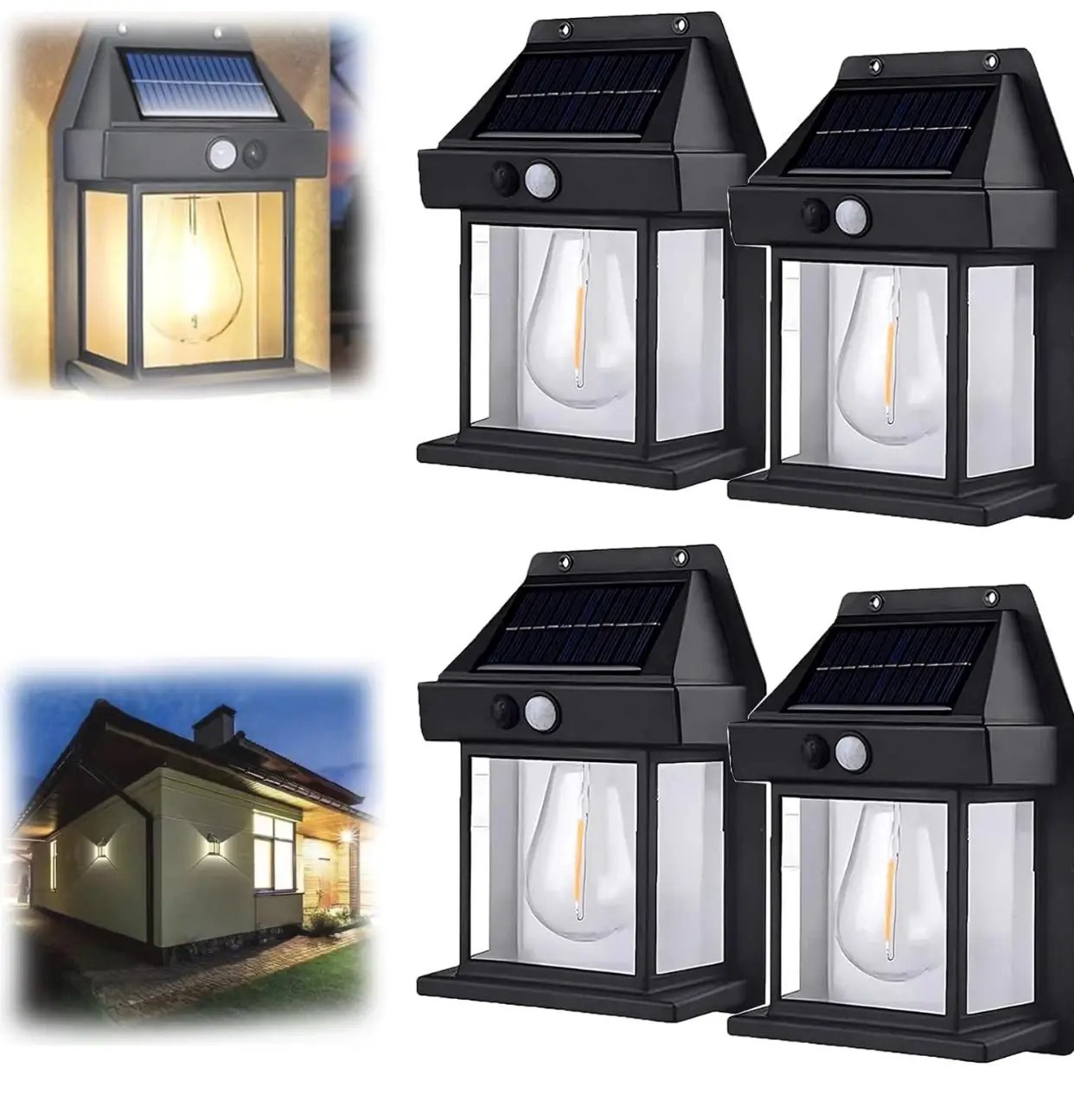 SmartYard 4 Pack Solar Sensor Motion Wall Lights Tungsten Lamps Exterior Porch Lanterns by Outdoor Solar Outlet