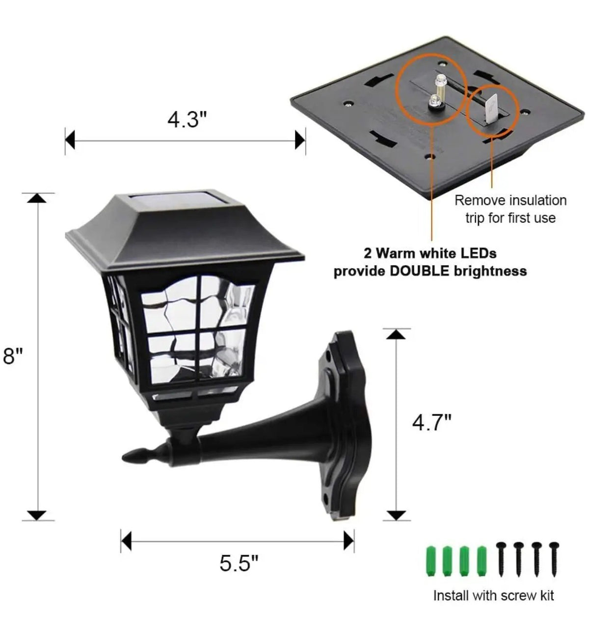 SmartYard 4 Pack Solar Wall Lantern Outdoor Wall Sconce 15 Lumens Solar Outdoor Christmas Led Light Fixture with Wall Mount Kit by Outdoor Solar Outlet