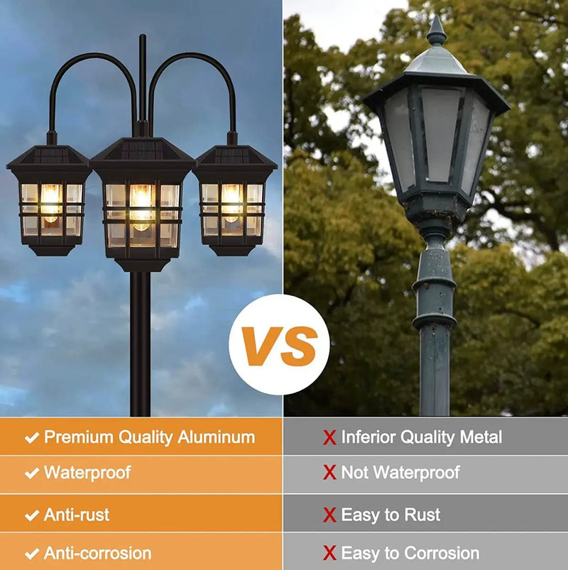 SmartYard 74.8“ Outdoor Lamp Post Lights Solar Powered,3-Head Waterproof Street Lights 60 lumens by Outdoor Solar Outlet