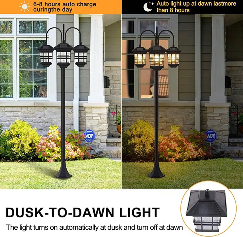 SmartYard 74.8“ Outdoor Lamp Post Lights Solar Powered,3-Head Waterproof Street Lights 60 lumens by Outdoor Solar Outlet