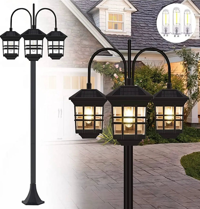 SmartYard 74.8“ Outdoor Lamp Post Lights Solar Powered,3-Head Waterproof Street Lights 60 lumens by Outdoor Solar Outlet
