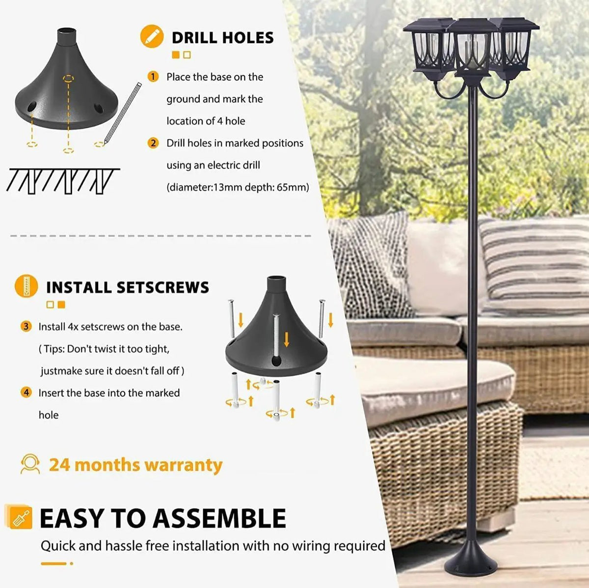 SmartYard Aluminum 74.8“ Outdoor Lamp Post Lights ,3-Head Waterproof Street Lights 60 Lumen by Outdoor Solar Outlet