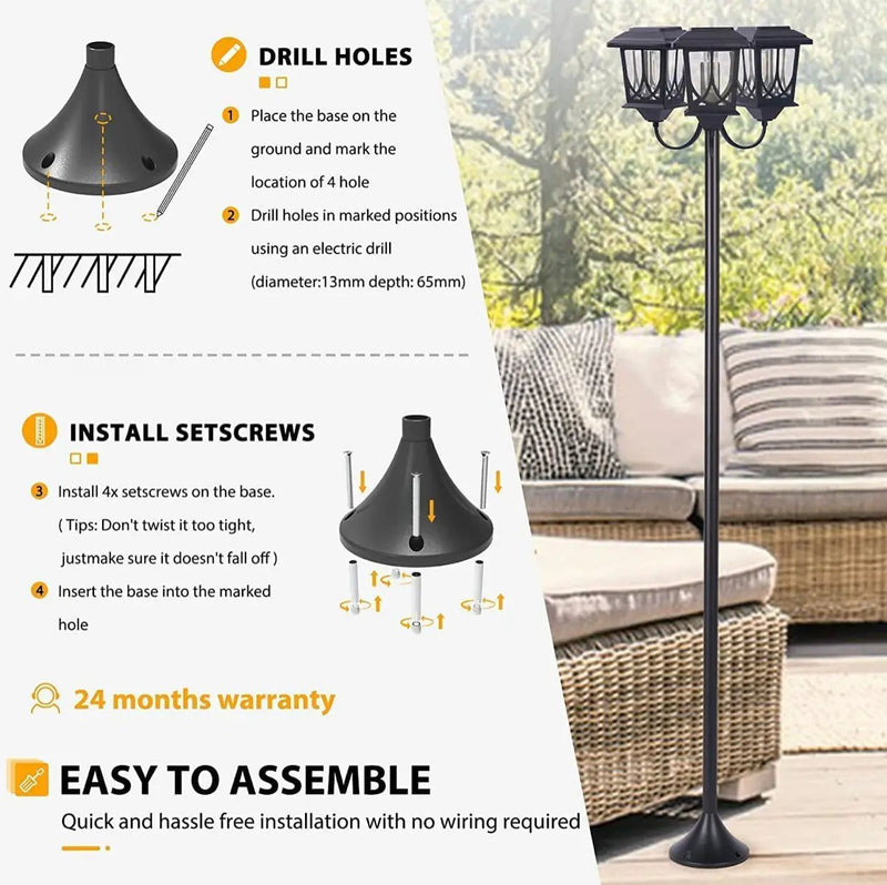SmartYard Aluminum 74.8“ Outdoor Lamp Post Lights ,3-Head Waterproof Street Lights 60 Lumen by Outdoor Solar Outlet