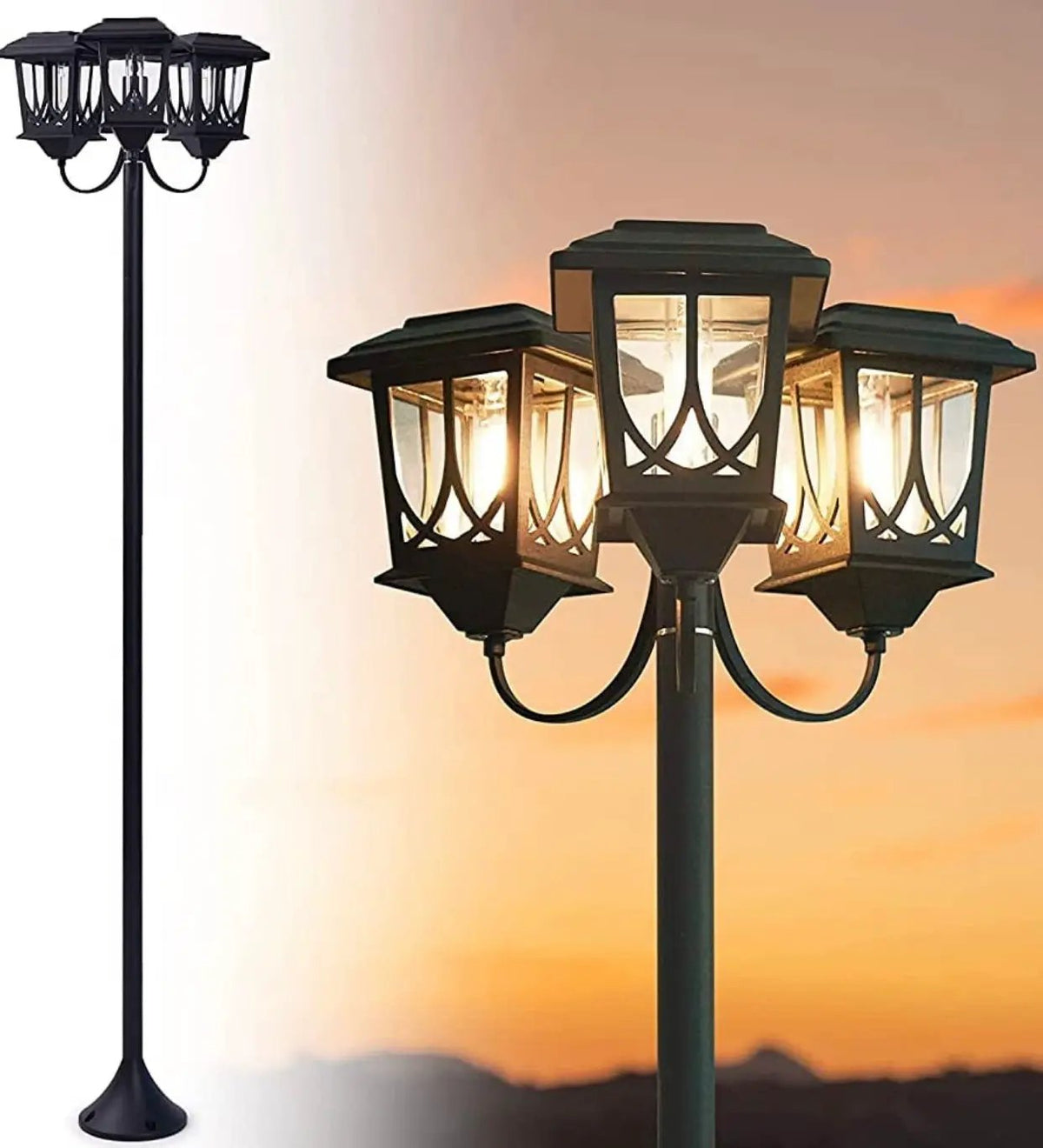 SmartYard Aluminum 74.8“ Outdoor Lamp Post Lights ,3-Head Waterproof Street Lights 60 Lumen by Outdoor Solar Outlet