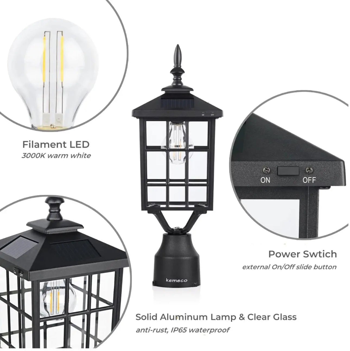 SmartYard LED Cast Aluminum Solar Post Light Fixture with 3-Inch Fitter Base for Outdoor Garden Post Pole Mount by Outdoor Solar Outlet