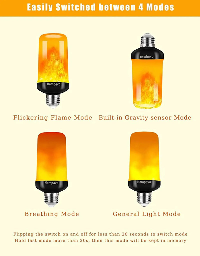 SmartYard LED Flame Light Bulb, 4 Modes Flickering Light Bulbs with Upside Down Effect (4-Pack) by Outdoor Solar Outlet