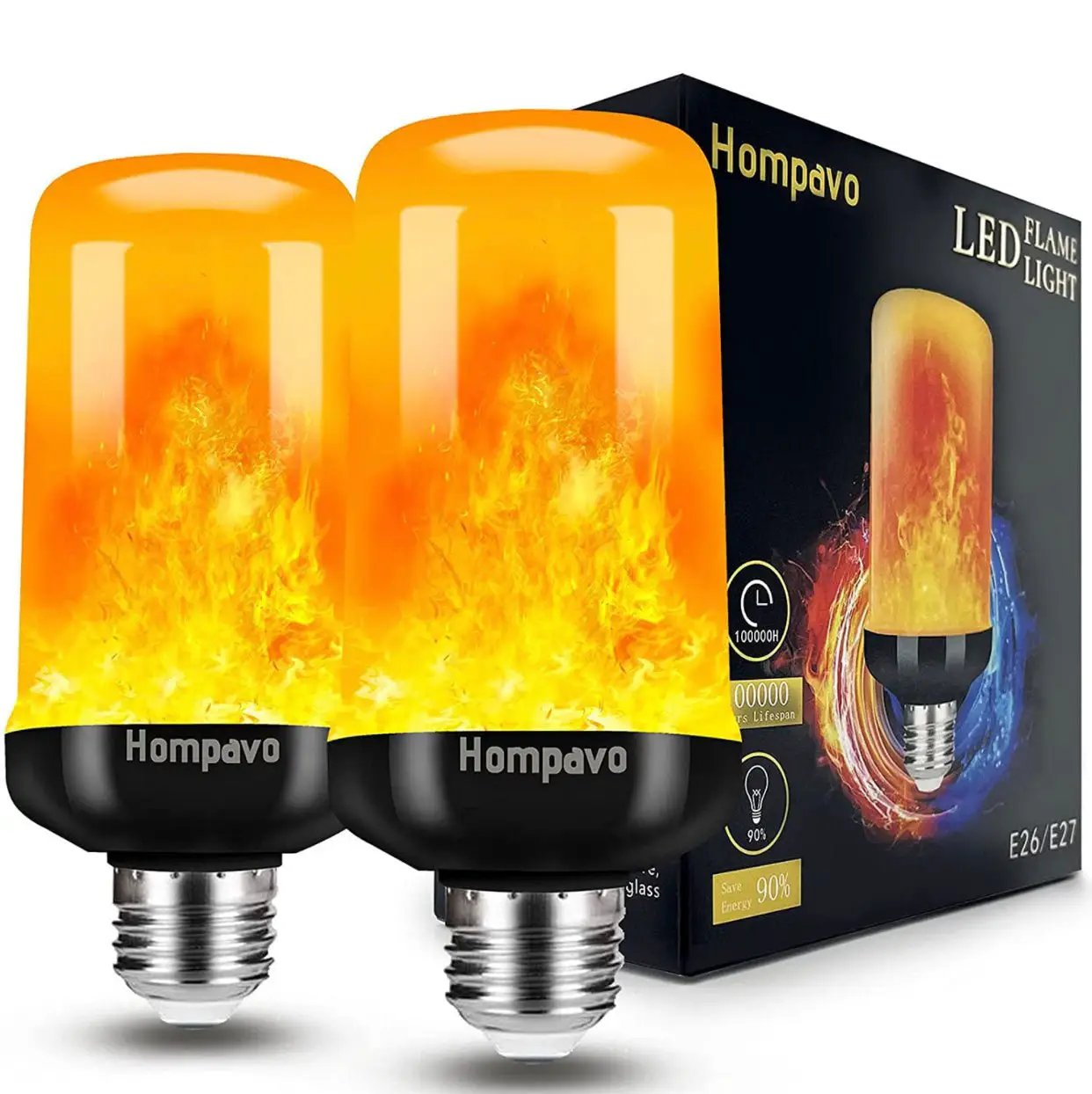 SmartYard LED Flame Light Bulb, 4 Modes Flickering Light Bulbs with Upside Down Effect (4-Pack) by Outdoor Solar Outlet