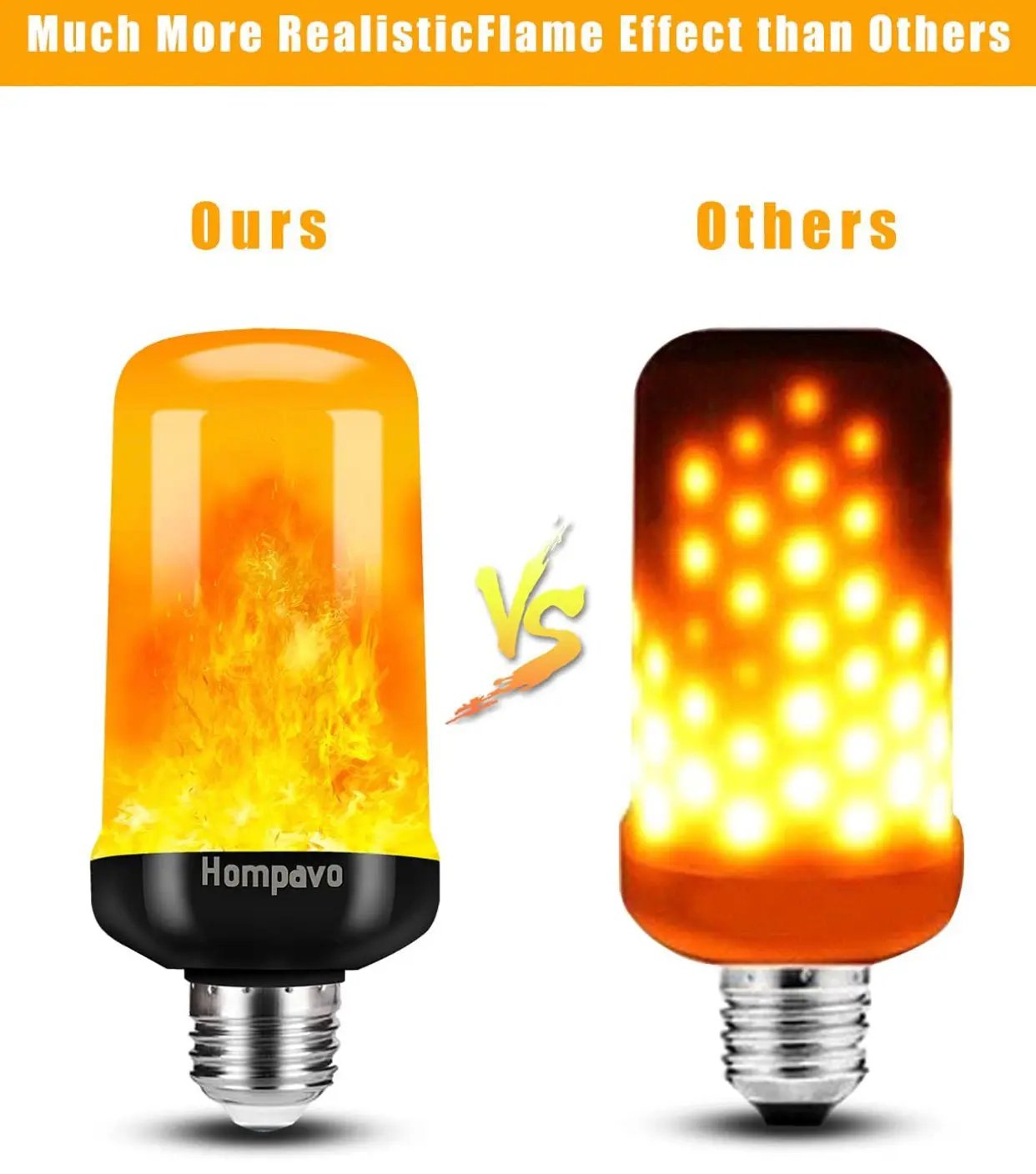 SmartYard LED Flame Light Bulb, 4 Modes Flickering Light Bulbs with Upside Down Effect (4-Pack) by Outdoor Solar Outlet