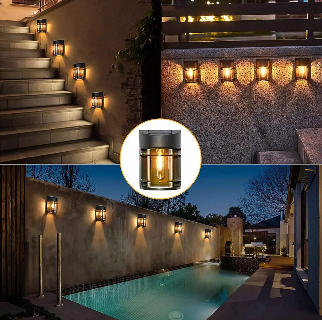 SmartYard Solar Fence Lights Outdoor, Deck Lights LED Tungsten Filament Bulb Vintage Style 8-Pack by Outdoor Solar Outlet