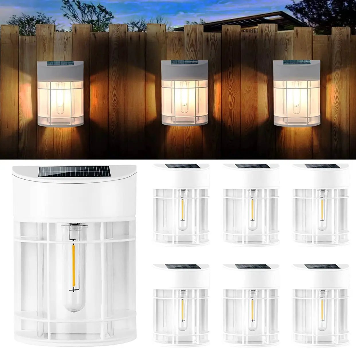 SmartYard Solar Fence Lights Outdoor, Deck Lights LED Tungsten Filament Bulb Vintage Style 8-Pack by Outdoor Solar Outlet