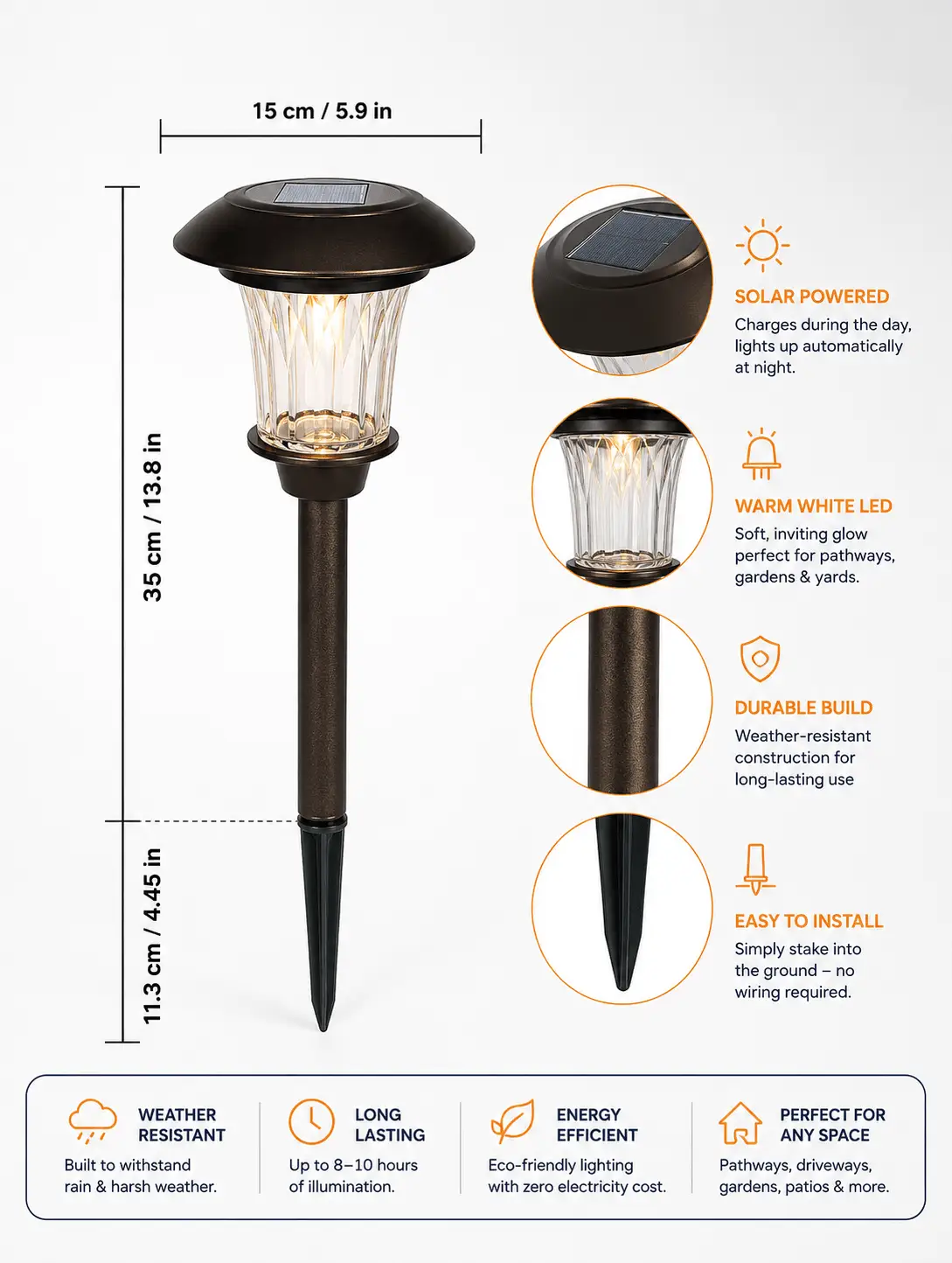 SmartYard Solar LED Large Outdoor Pathway Lights - 8 Pack- Oil Rubbed Bronze by Outdoor Solar Outlet