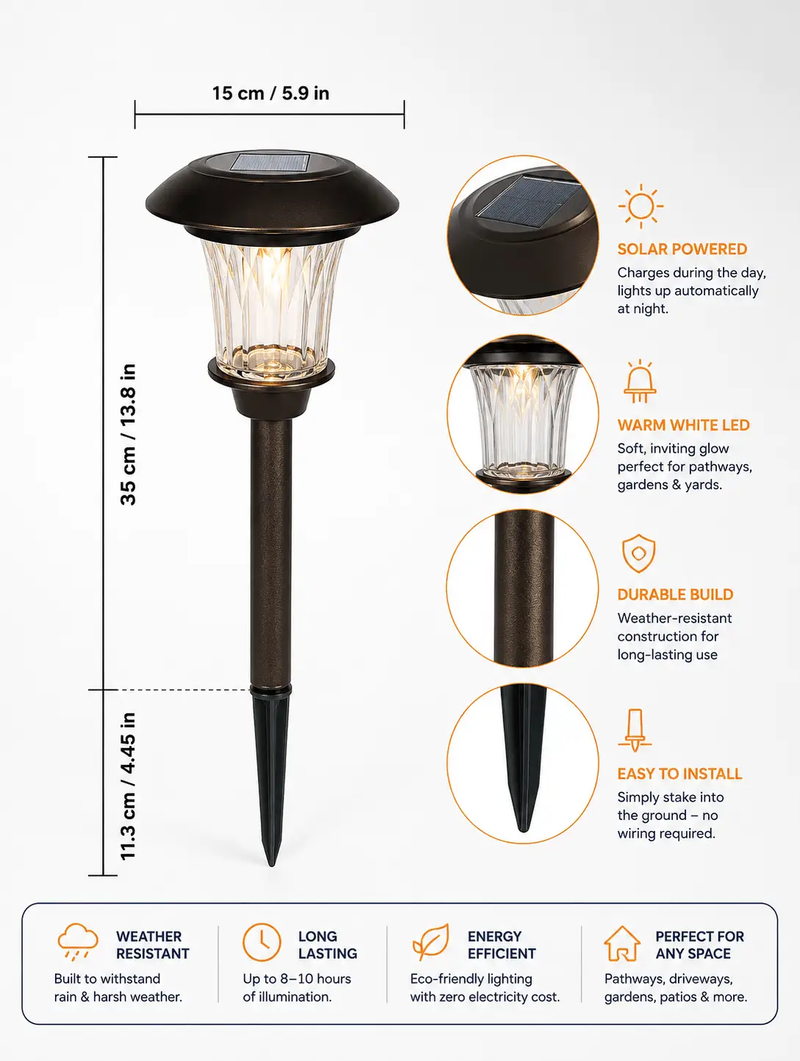 SmartYard Solar LED Large Outdoor Pathway Lights - 8 Pack- Oil Rubbed Bronze by Outdoor Solar Outlet