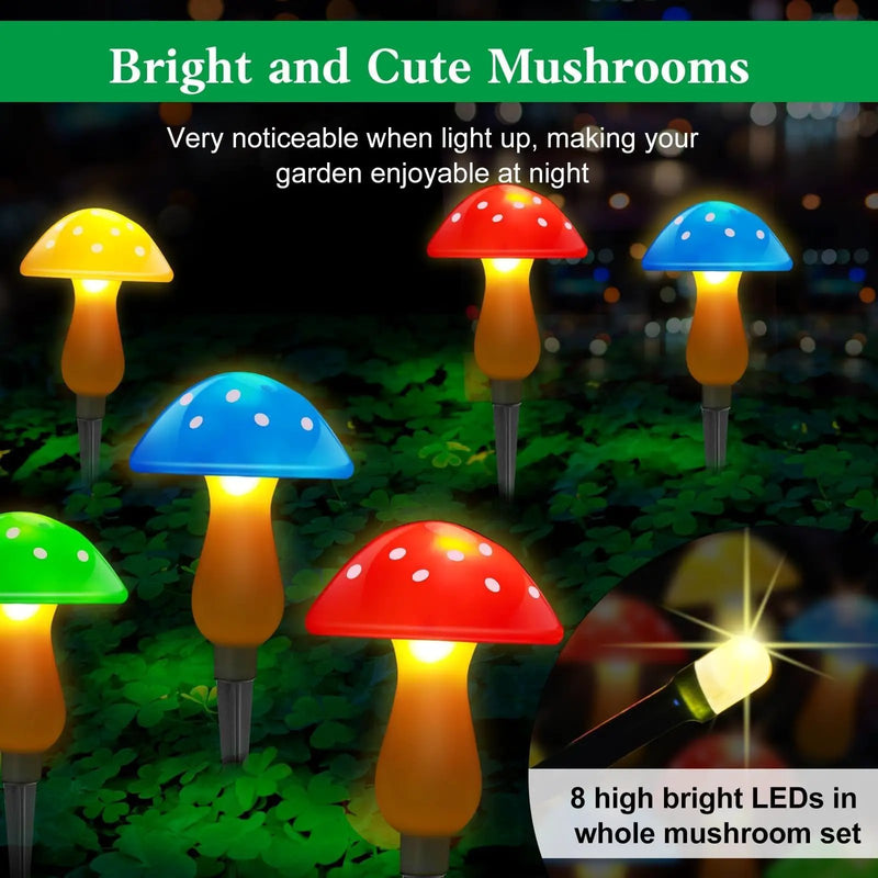 SmartYard Solar Mushroom Landscape Accent Light, 8 Modes And Set of 8 Pack by Outdoor Solar Outlet