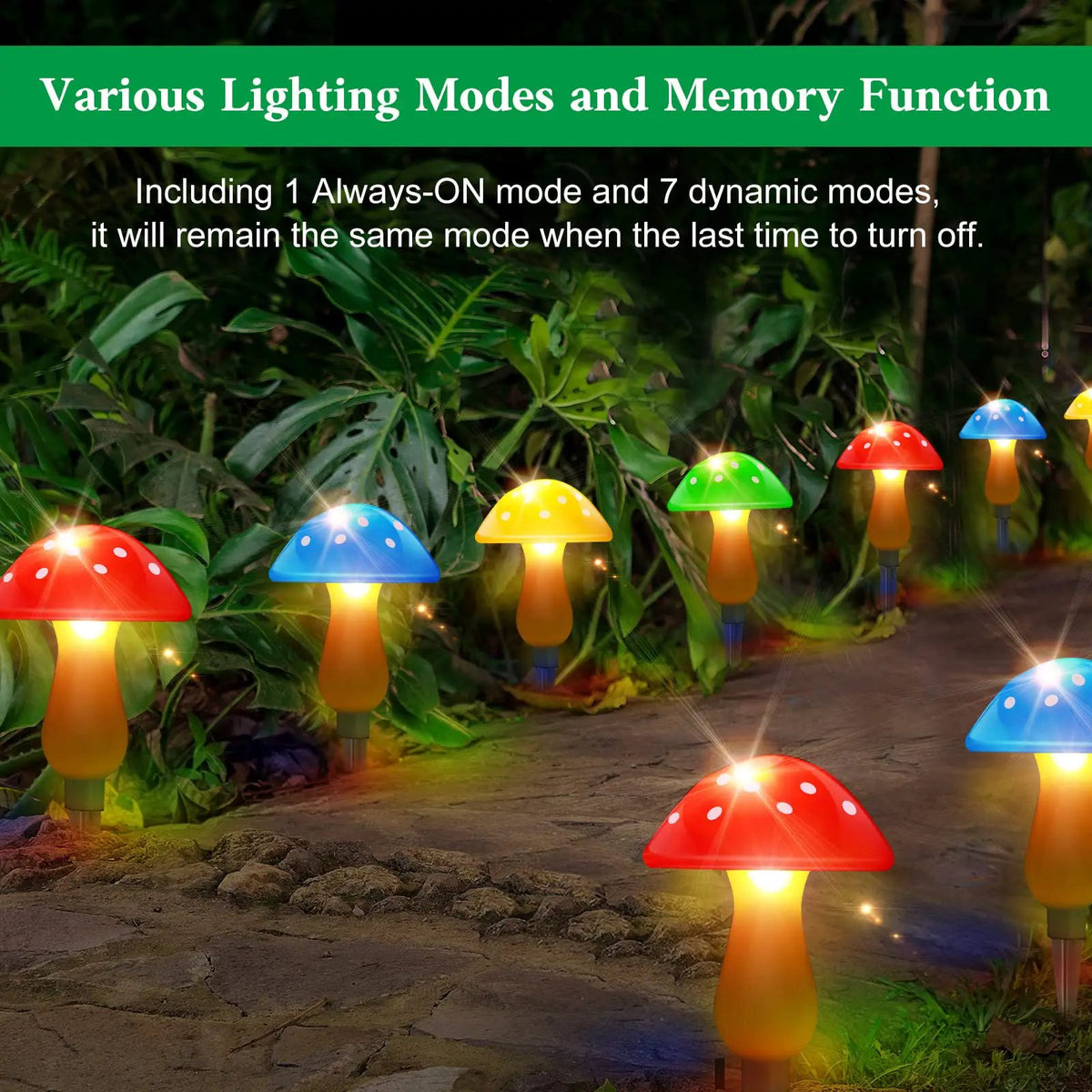 SmartYard Solar Mushroom Landscape Accent Light, 8 Modes And Set of 8 Pack by Outdoor Solar Outlet