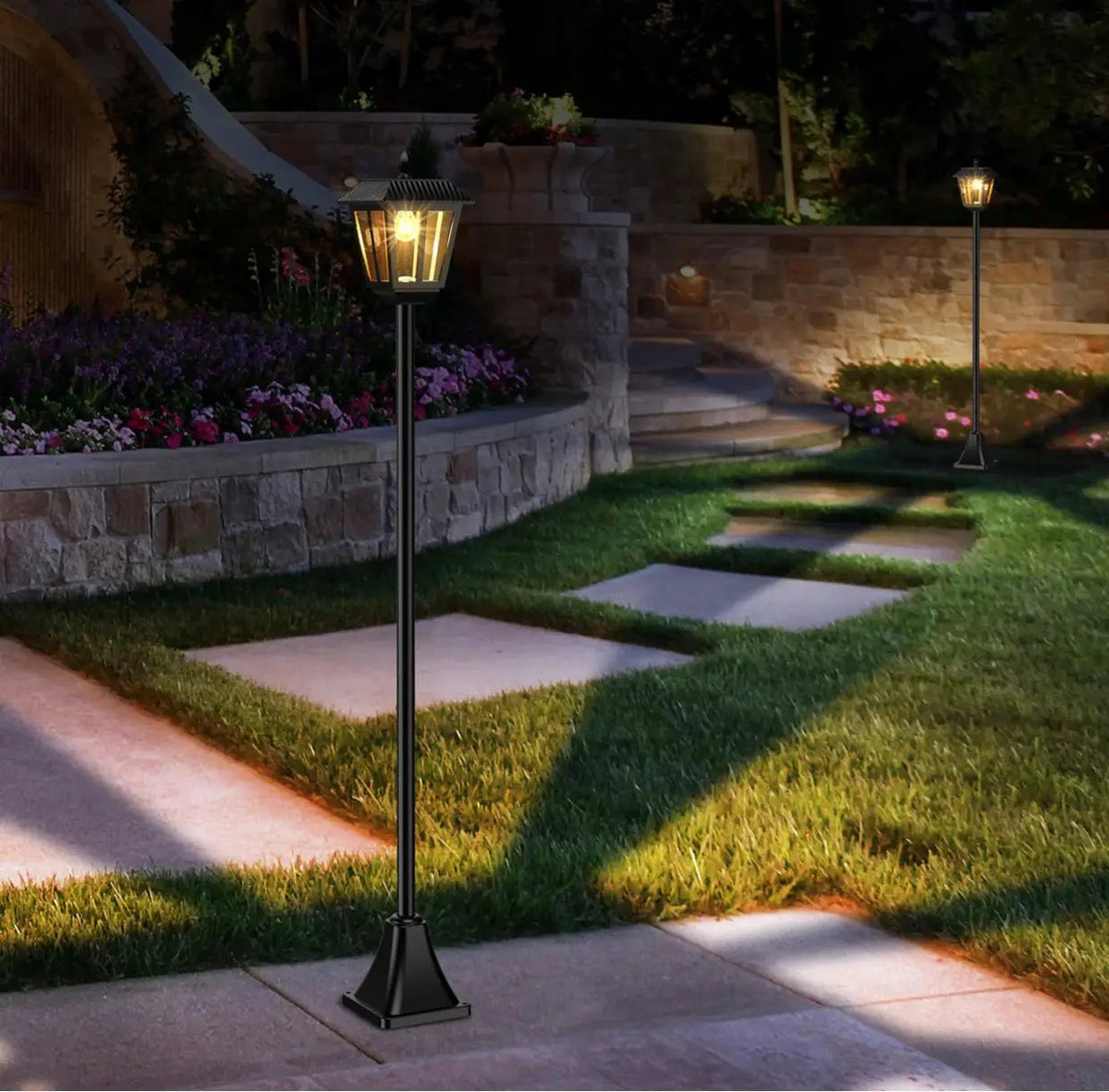 SmartYard Solar Post Lamp Set, Warm White Vintage Light (2-Pack) by Outdoor Solar Outlet