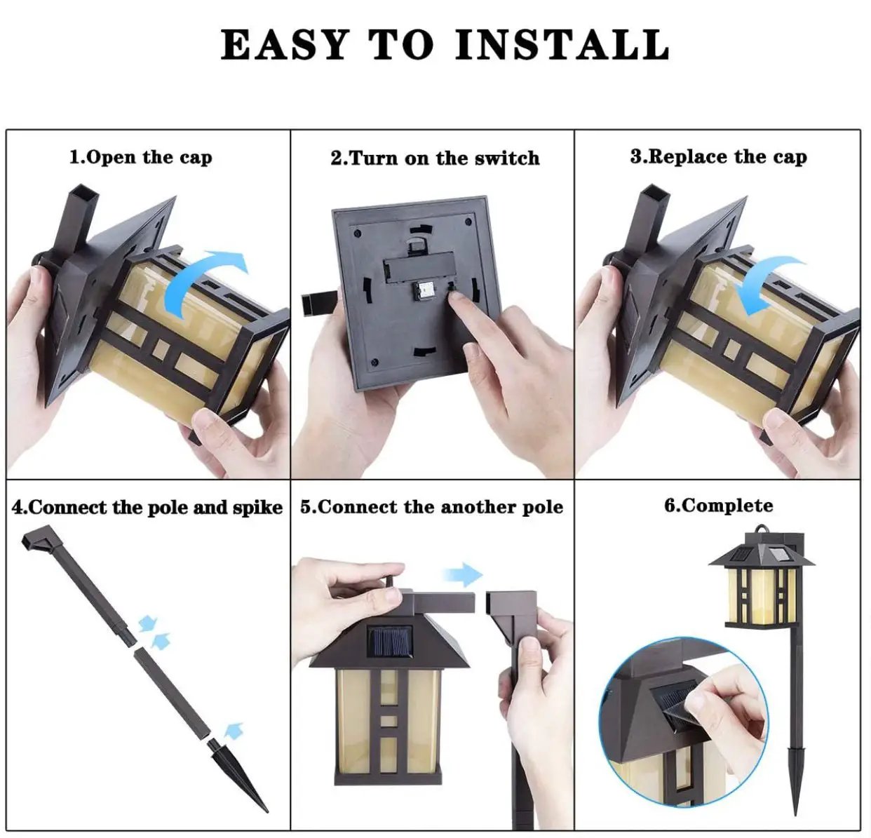 SmartYard Solar Powered Pathway Shepherd Hook Lights Asian Style (4 Pack) by Outdoor Solar Outlet