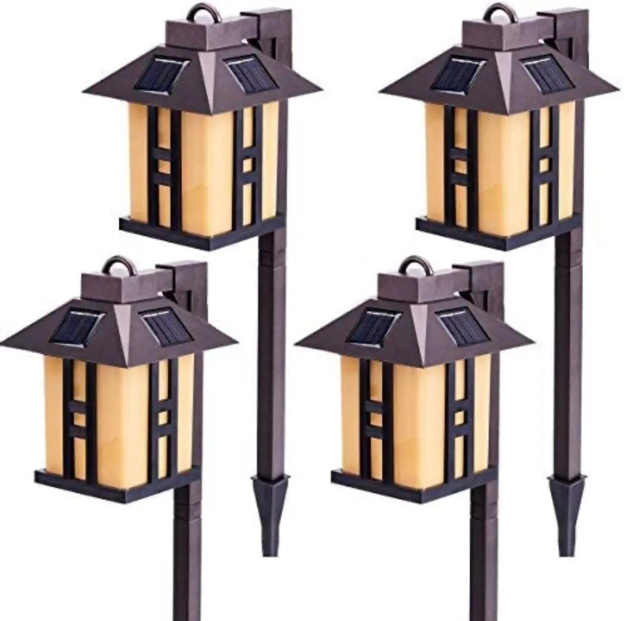 SmartYard Solar Powered Pathway Shepherd Hook Lights Asian Style (4 Pack) by Outdoor Solar Outlet
