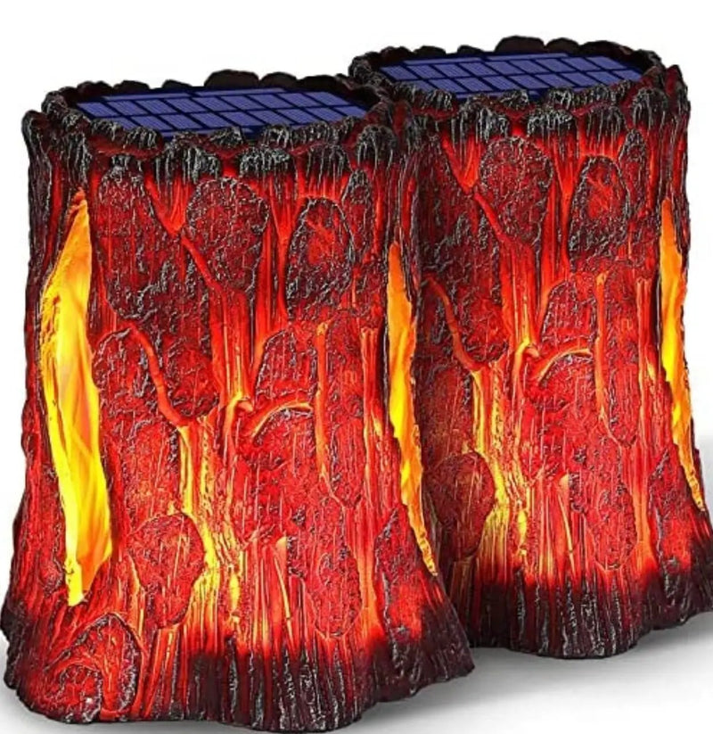 SmartYard Solar Stump Lights Outdoor Upgraded Larger Size Flickering Flame Decorative Solar Lantern 2 -Pack by Outdoor Solar Outlet