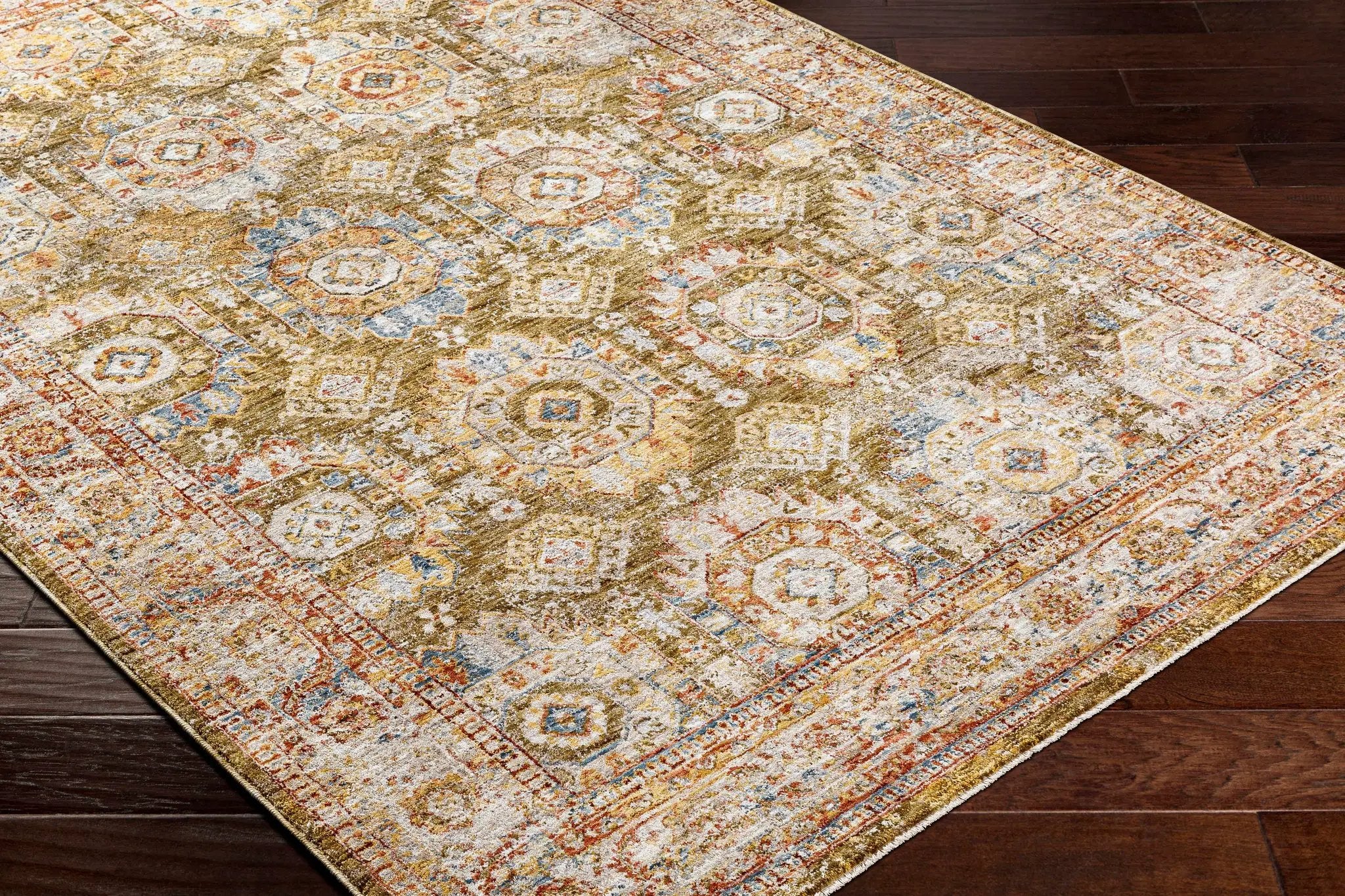 Crescentia Green Textured Rug with Fringes by Boutique Rugs