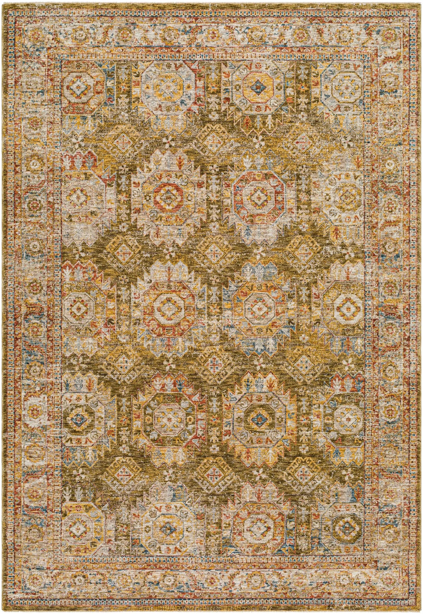 Crescentia Green Textured Rug with Fringes by Boutique Rugs