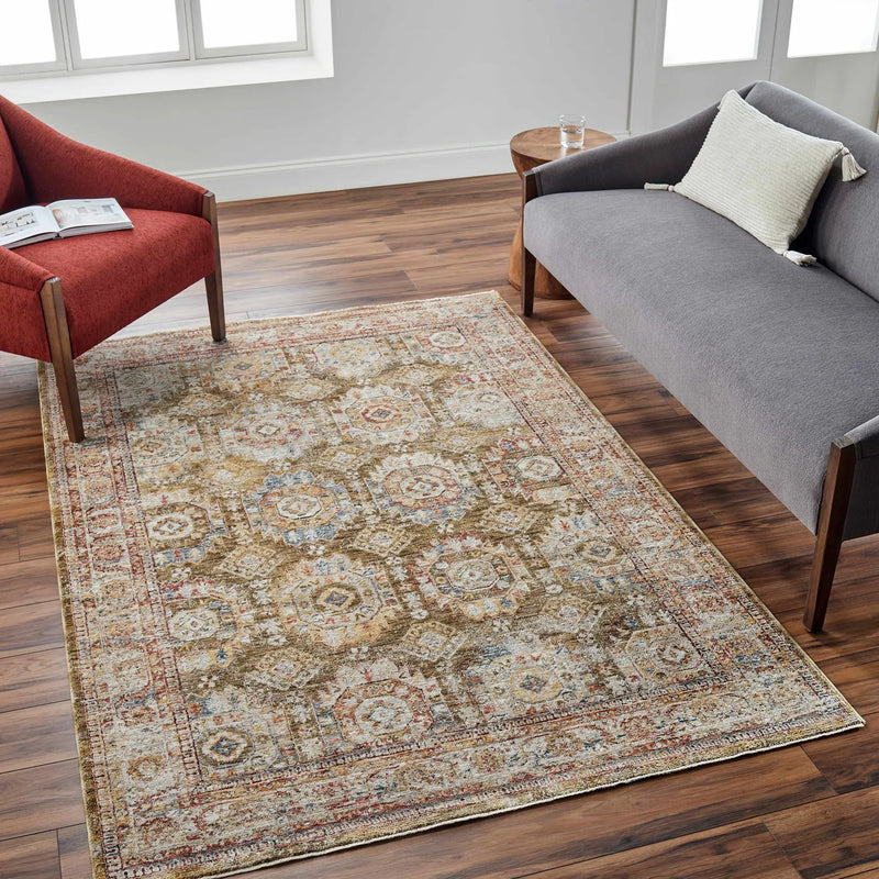 Crescentia Green Textured Rug with Fringes by Boutique Rugs