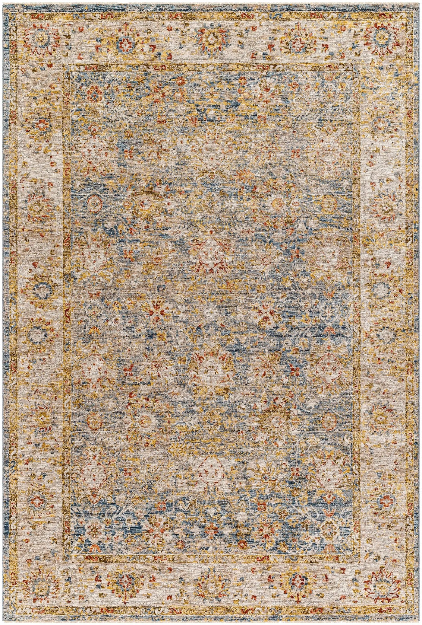 Duong Beige & Blue Textured Rug with Fringes by Boutique Rugs