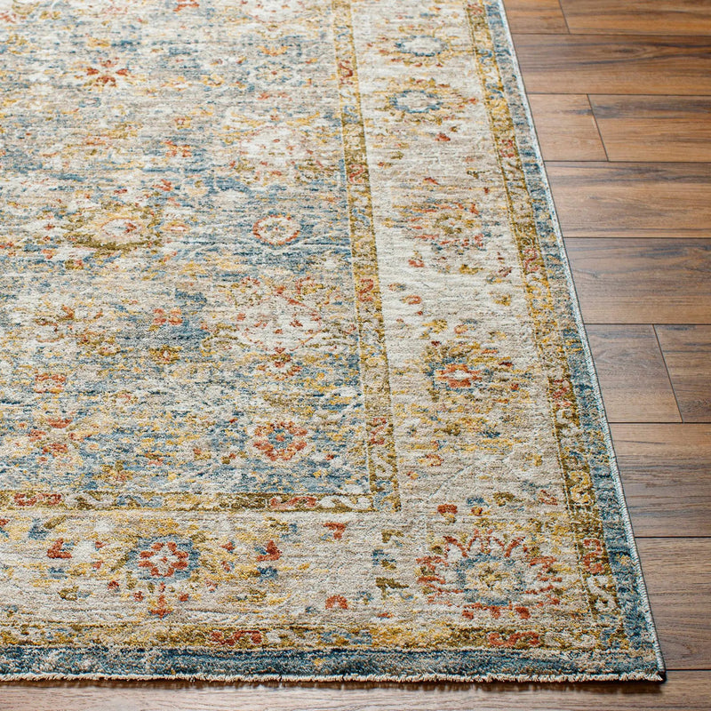 Duong Beige & Blue Textured Rug with Fringes by Boutique Rugs