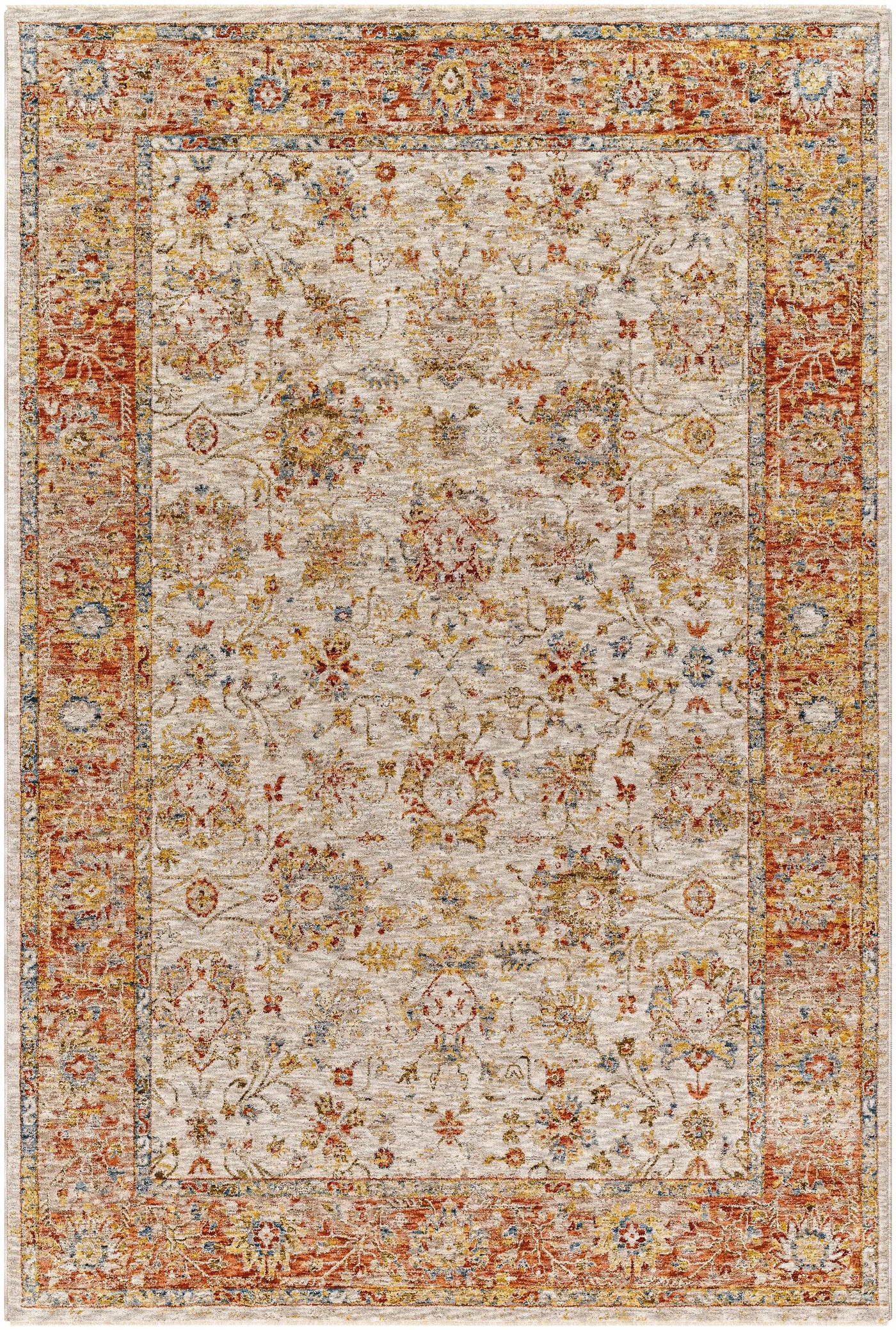 Duong Beige & Rust Textured Rug with Fringes by Boutique Rugs