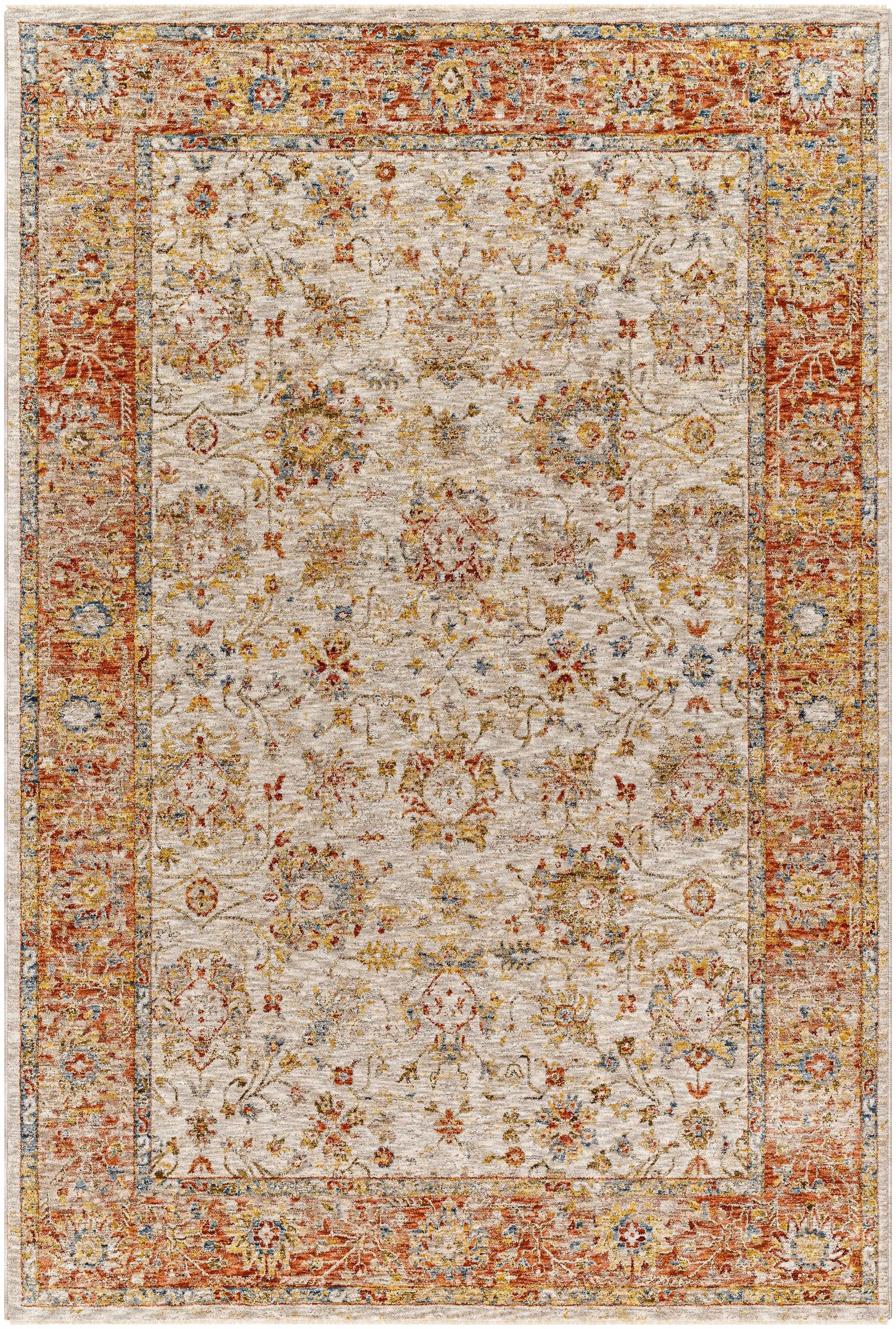 Duong Beige & Rust Textured Rug with Fringes by Boutique Rugs