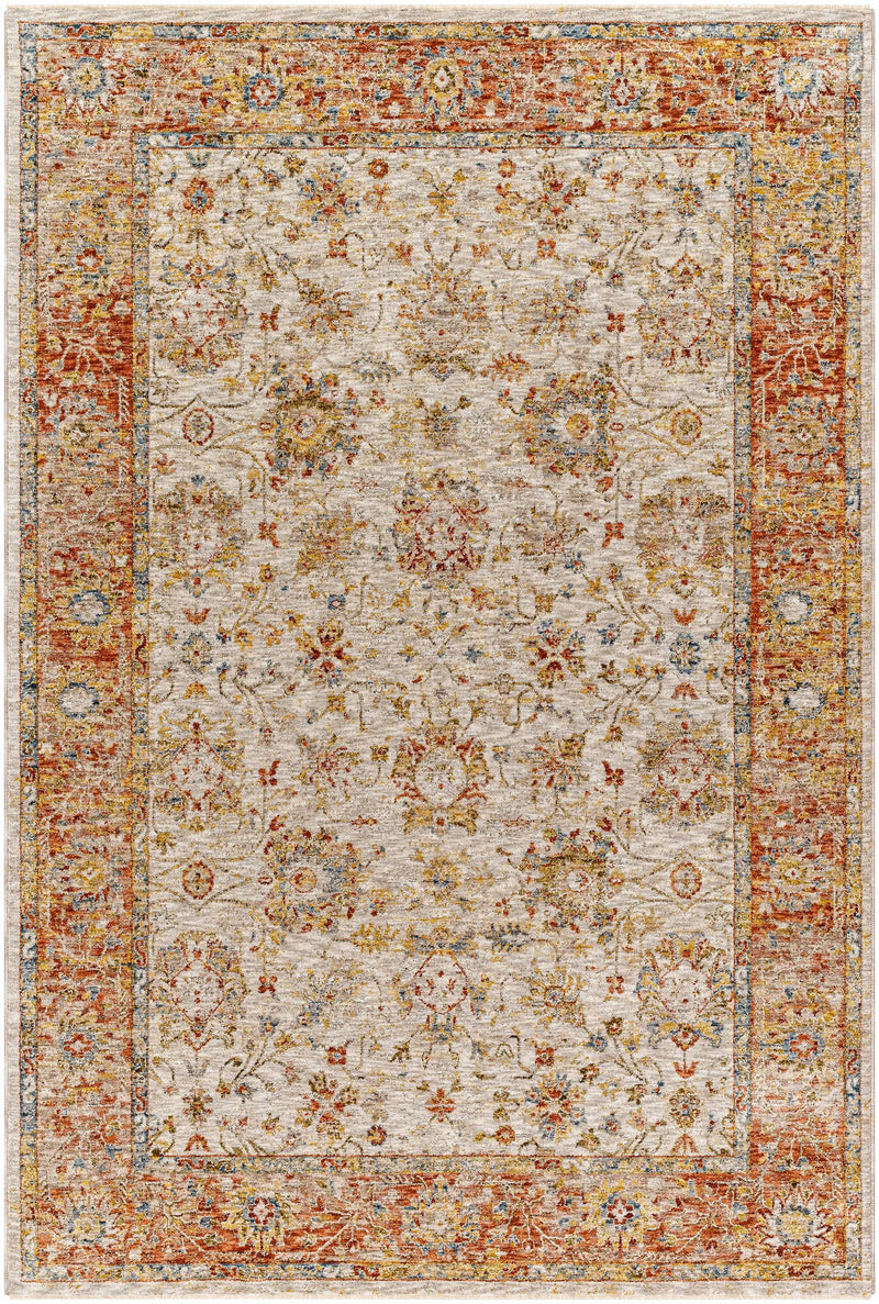 Duong Beige & Rust Textured Rug with Fringes by Boutique Rugs