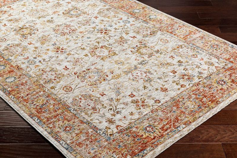 Duong Beige & Rust Textured Rug with Fringes by Boutique Rugs