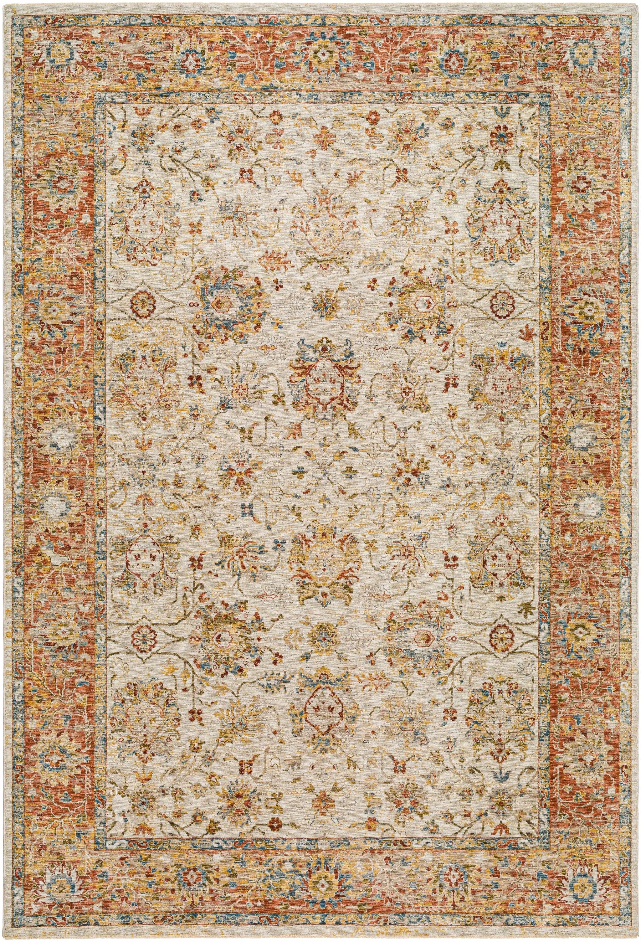 Duong Beige & Rust Textured Rug with Fringes by Boutique Rugs