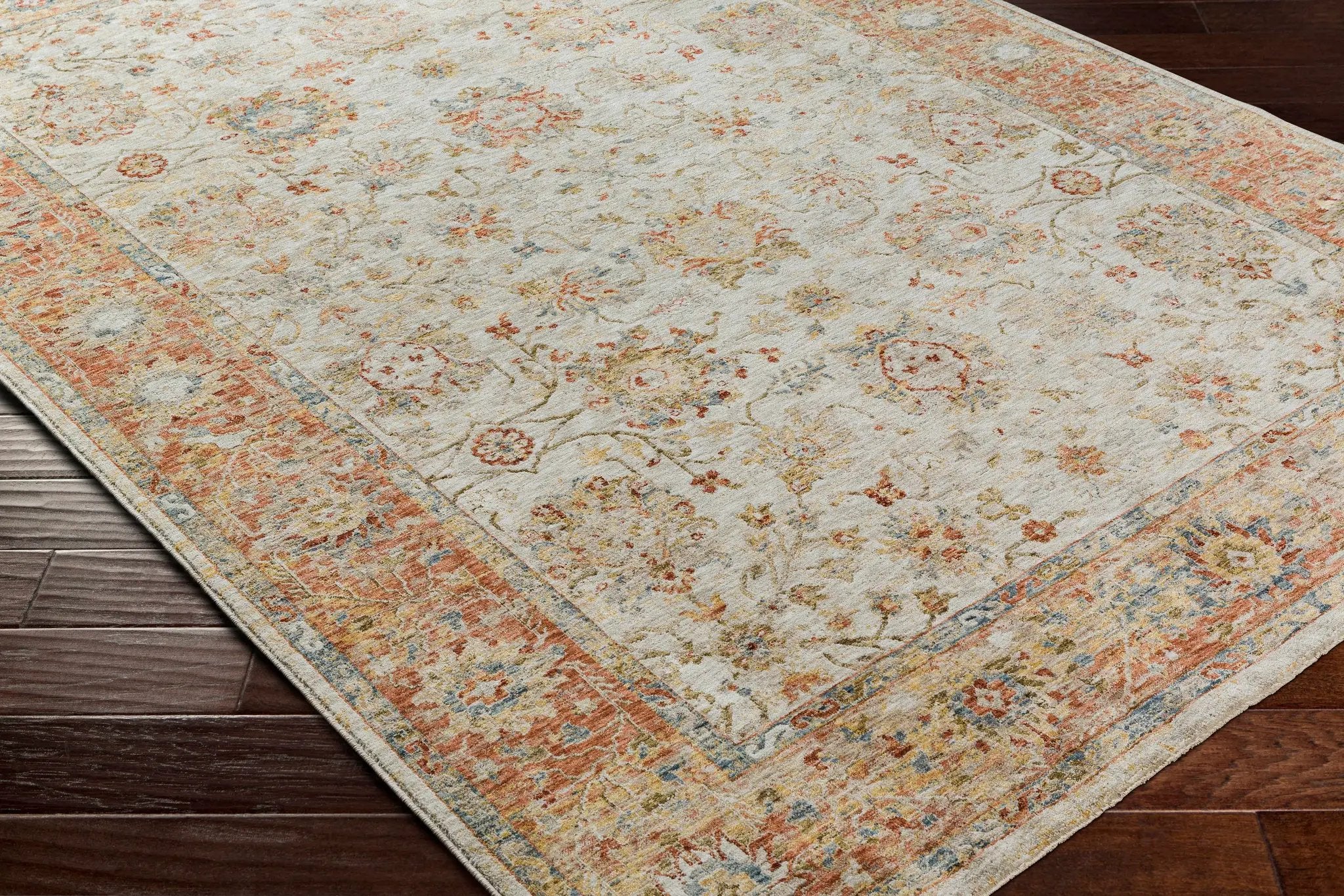 Duong Beige & Rust Textured Rug with Fringes by Boutique Rugs
