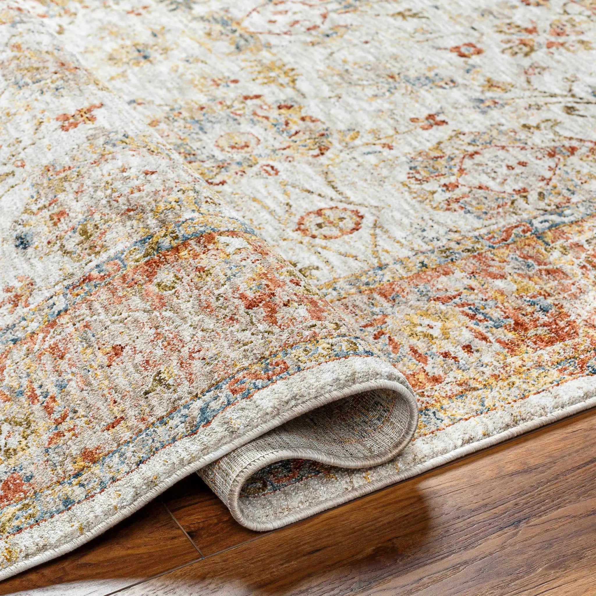 Duong Beige & Rust Textured Rug with Fringes by Boutique Rugs