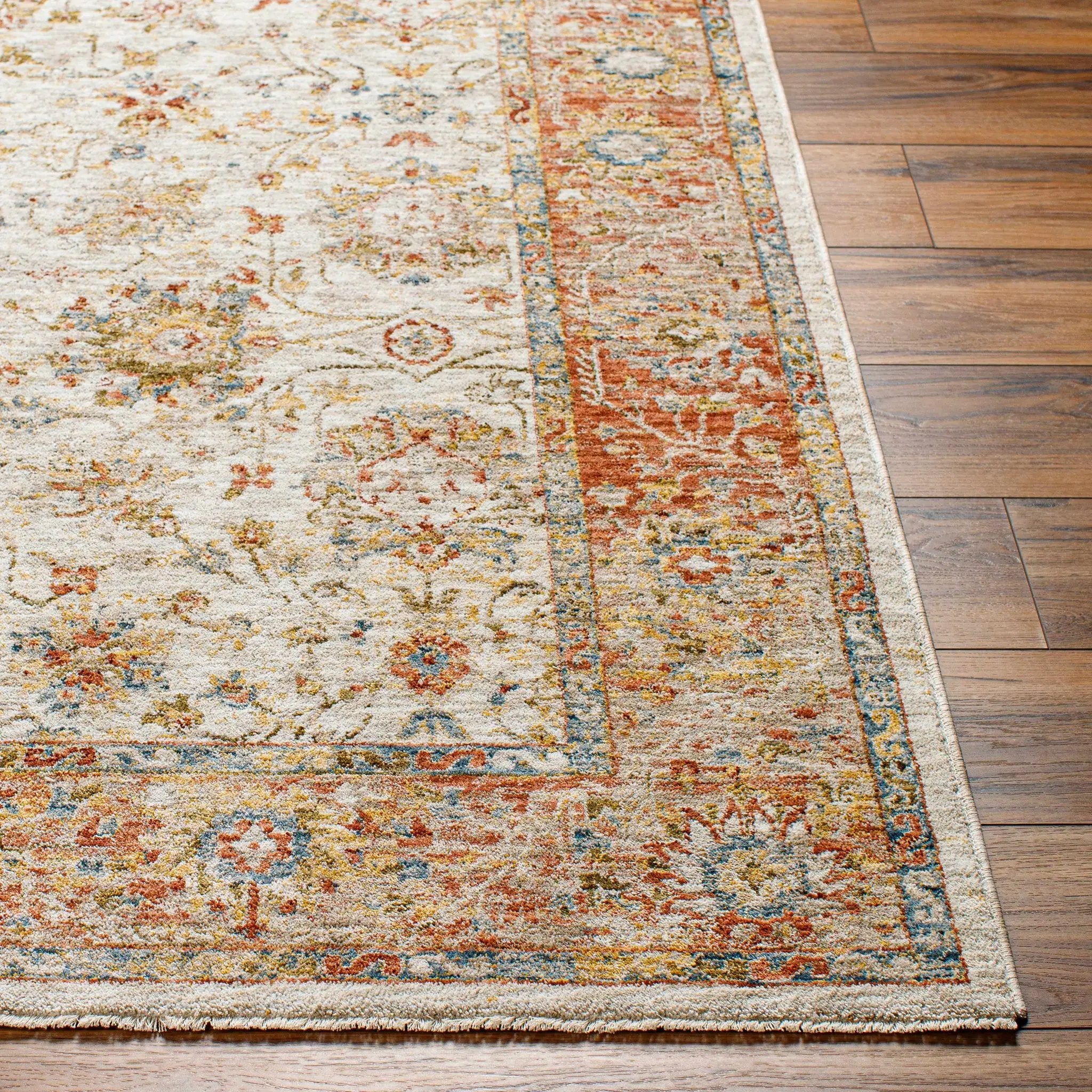 Duong Beige & Rust Textured Rug with Fringes by Boutique Rugs