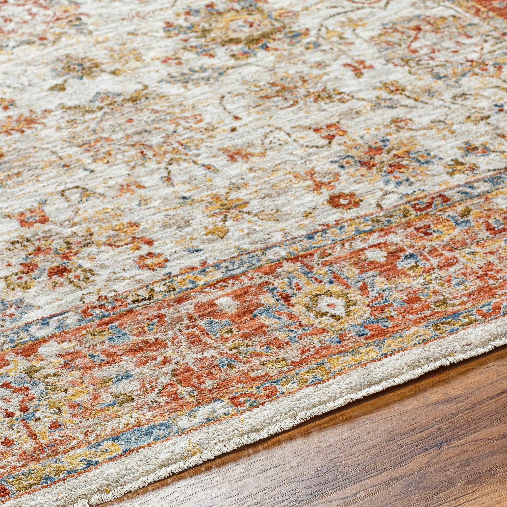 Duong Beige & Rust Textured Rug with Fringes by Boutique Rugs