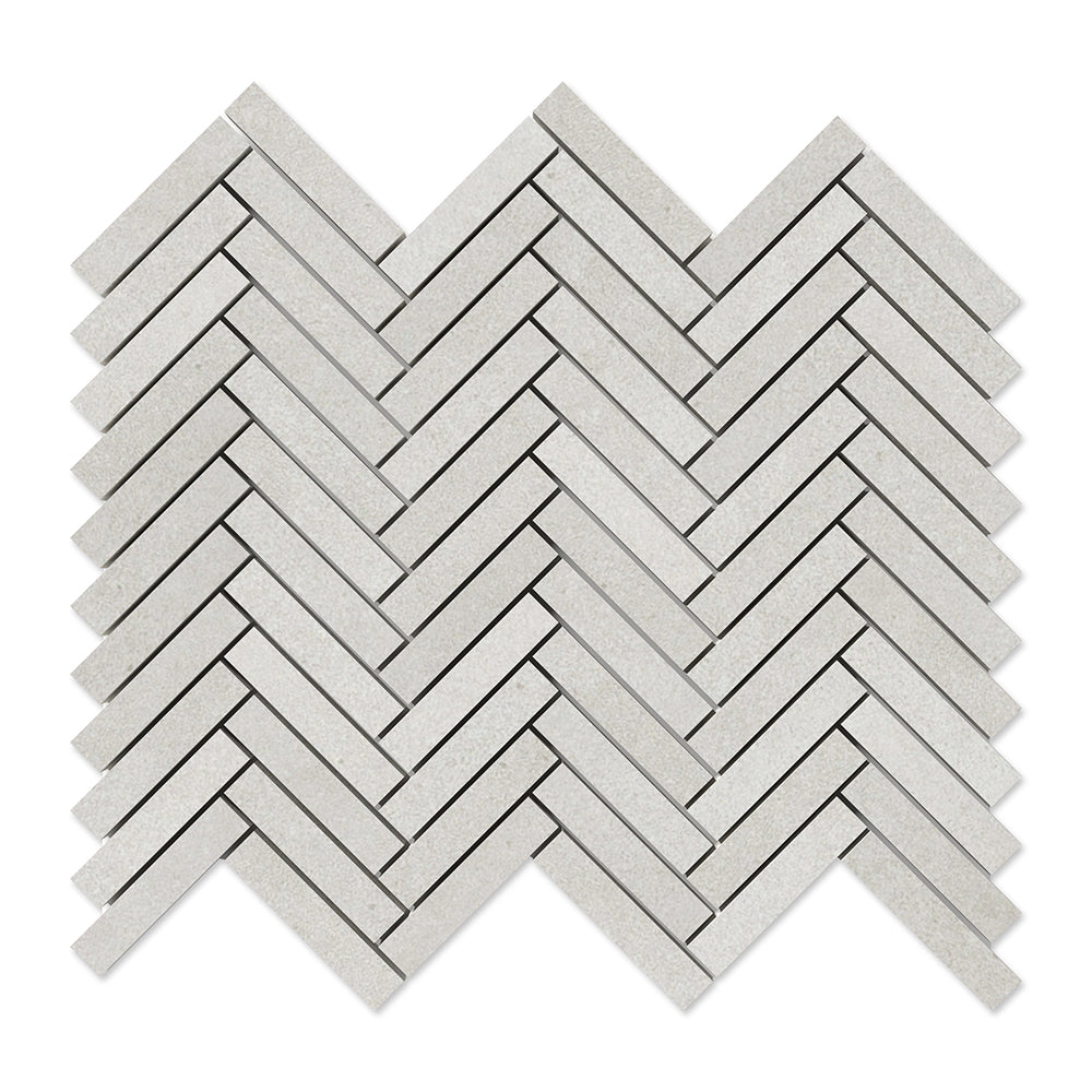 Smoke White Herringbone 5/8x3 Porcelain Mosaics 10 7/16x12 13/16 Porcelain 12x12 Mosaics