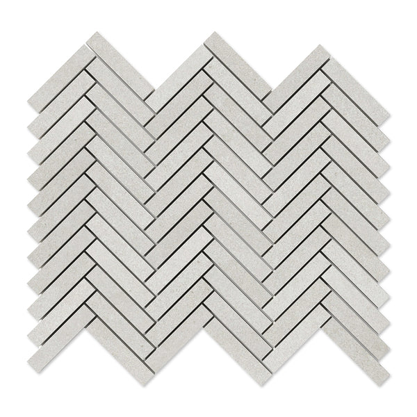 Smoke White Herringbone 5/8x3 Porcelain Mosaics 10 7/16x12 13/16