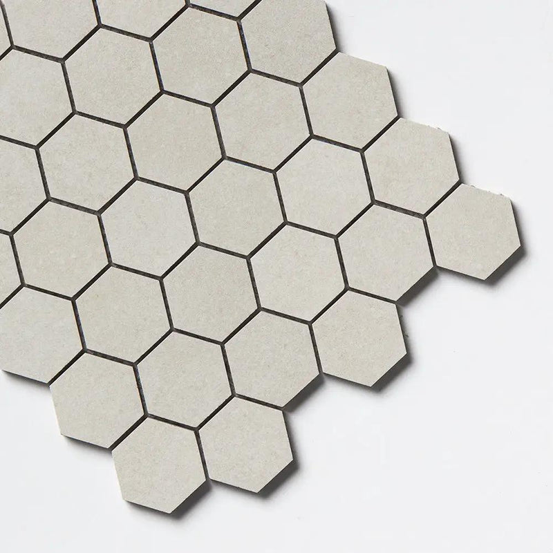 Smoke White Hexagon 2 Porcelain Mosaics 10 3/8x12 closeup 2
