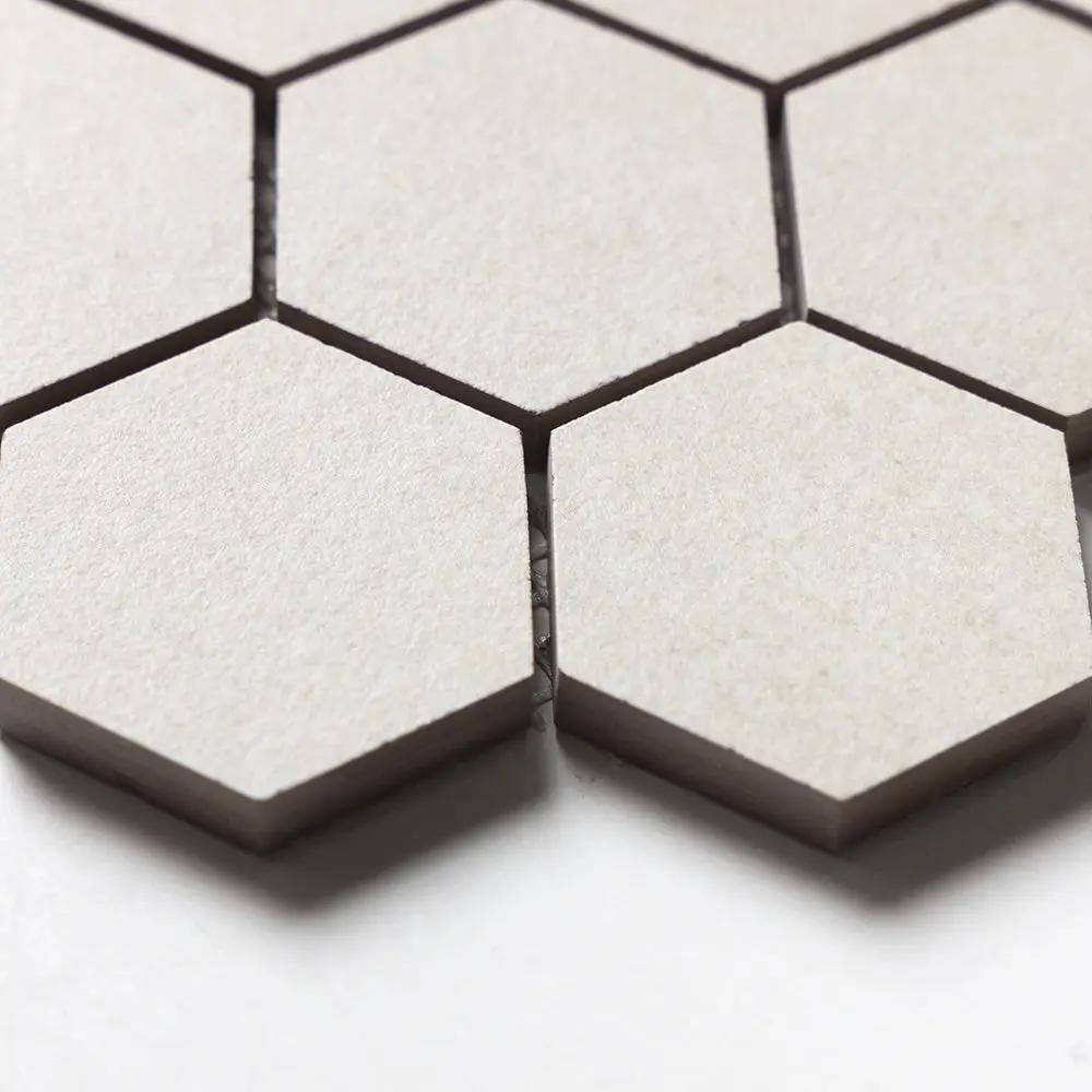 Smoke White Hexagon 2 Porcelain Mosaics 10 3/8x12 closeup 3
