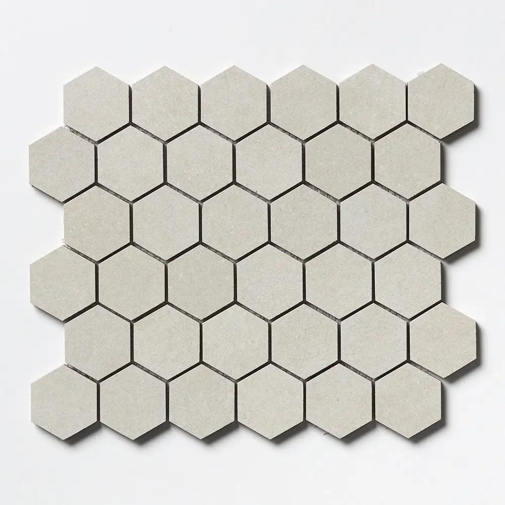 Smoke White Hexagon 2 Porcelain Mosaics 10 3/8x12