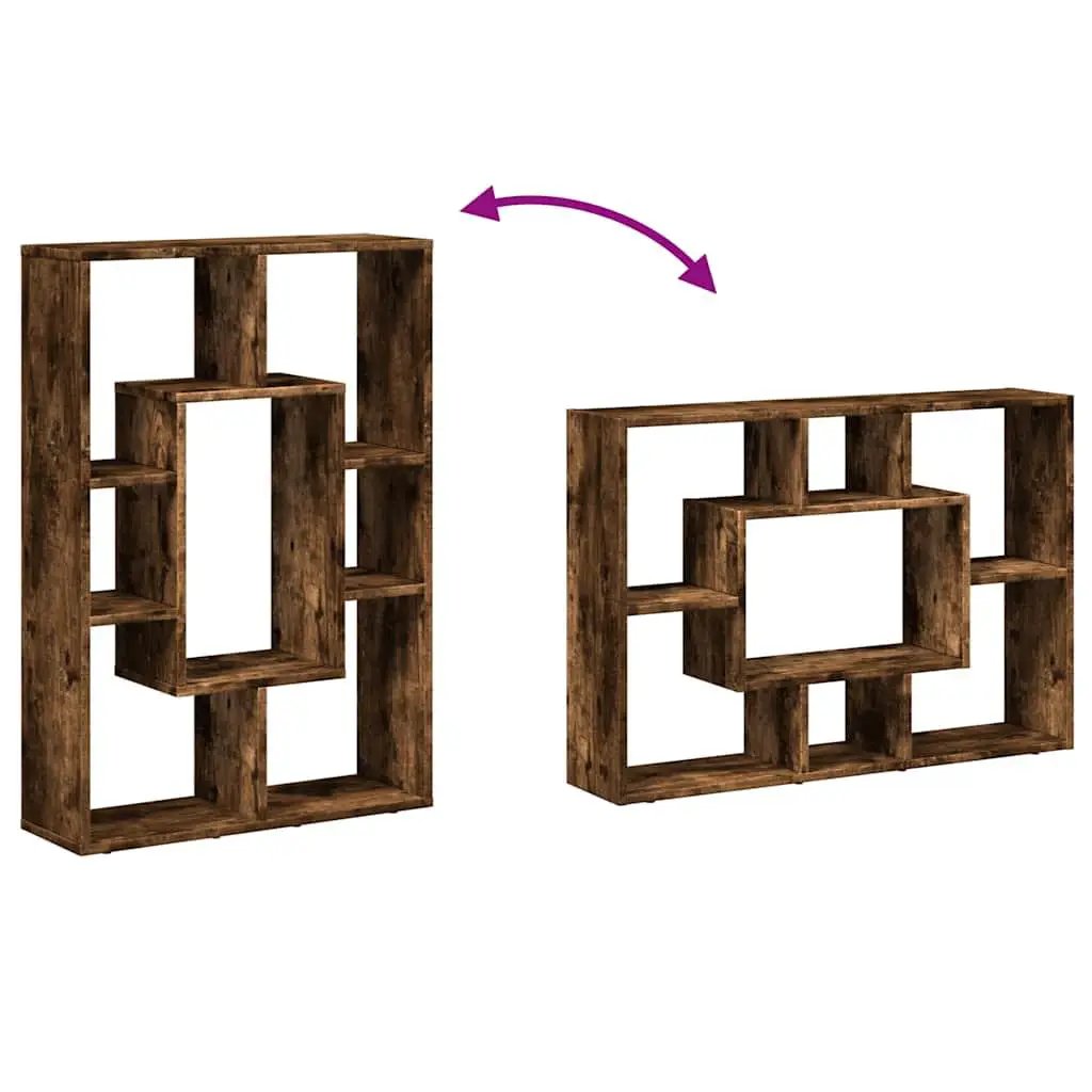Smoked Oak Multi-Layered Wooden Bookcase Storage Shelving Unit